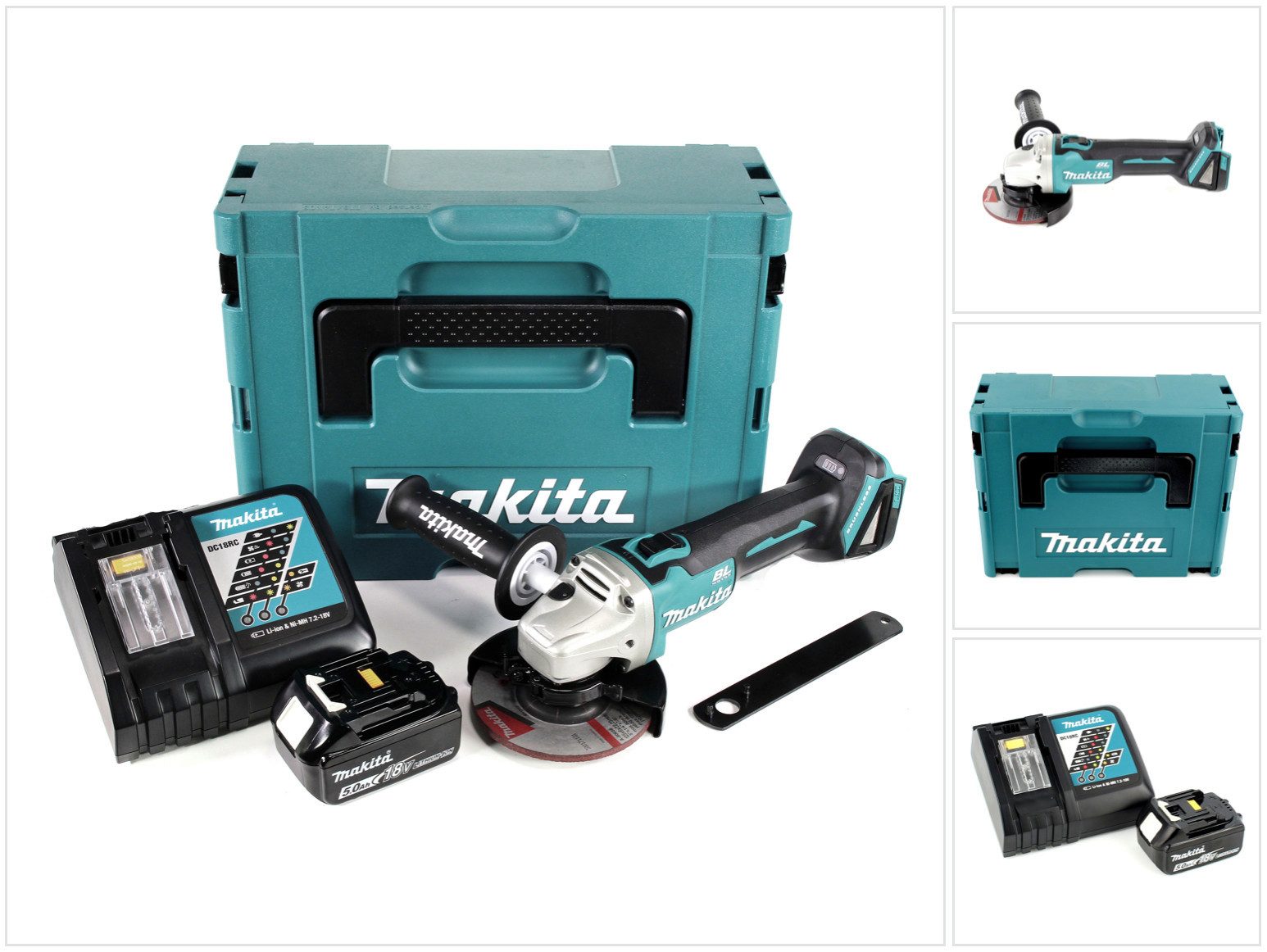 Makita Akku-Winkelschleifer DGA 504 RT1J 18V 125mm Brushless + 1x Akku 5,0Ah + Ladegerät + Makpac