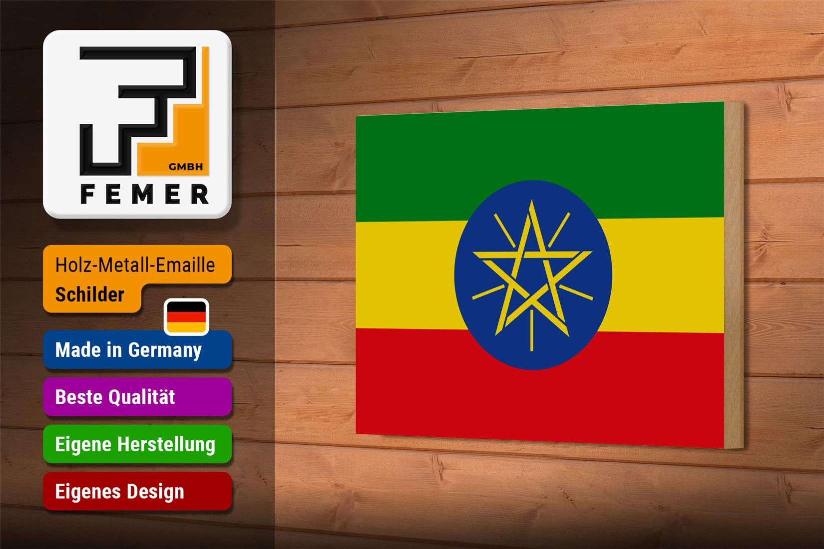 Femer GmbH Holzbild Flagge Äthiopiens 18x12 cm Flag of Ethiopia, Flaggen (1 St), Glatte Holzfaserplatte (MDF), vorn beschichtet