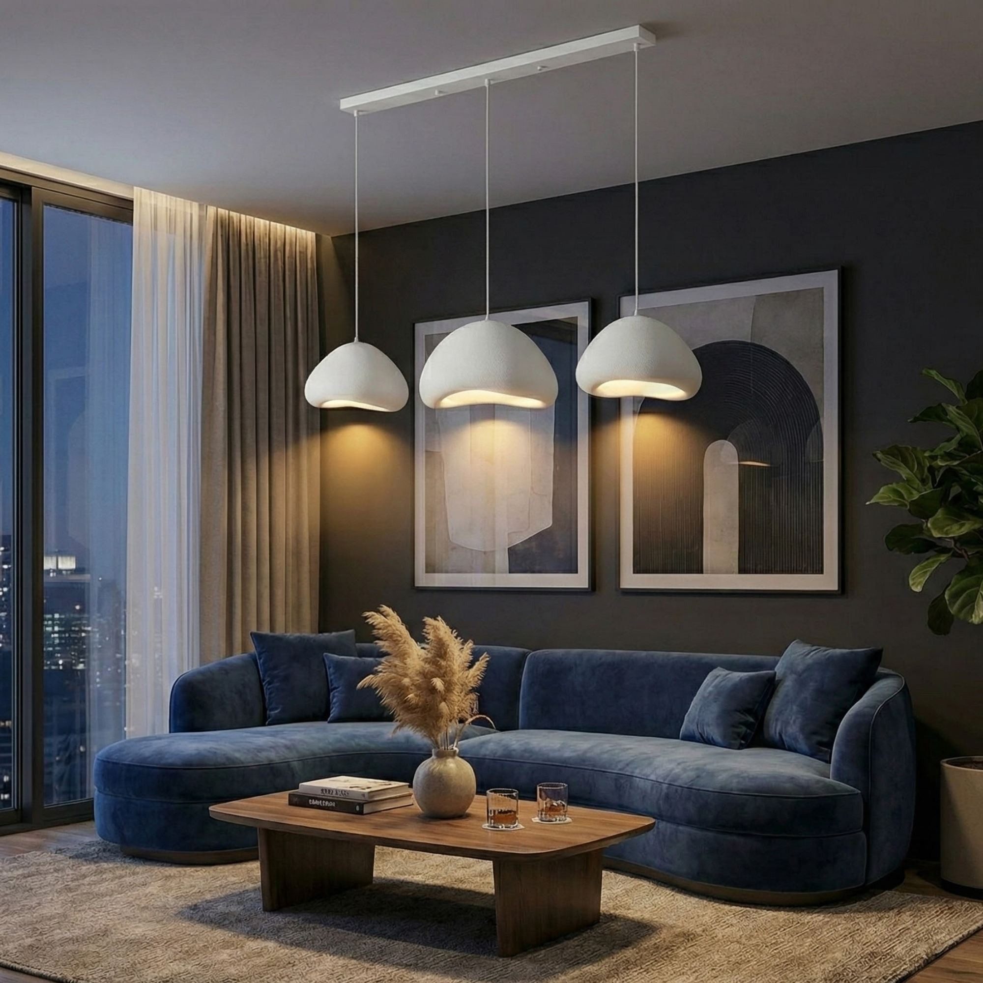 Opviq Kronleuchter Pendelleuchte Fiberglas-Schirme – 2-flammig oder 3-flammig wählbar, Verstellbare Höhe, ohne Leuchtmittel, Abhängig vom Leuchtmittel, Fiberglas-Schirme, Modernes Design