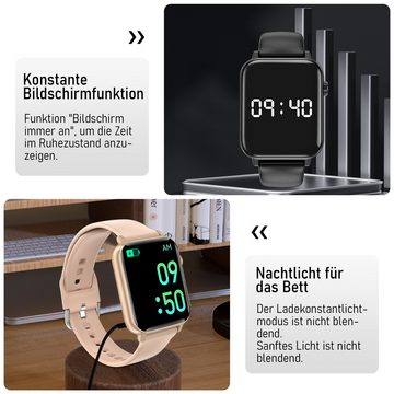 walkbee Smartwatch Fitness Tracker Uhr für Damen Herren mit Telefonfunktion Smartwatch (5 cm/1.96 Zoll Full-Touch Zoll) IP67 Wasserdicht Fitness Uhr,Frauengesundheit,Fitness Tracker mit Schrittzähler, Always-on-Screen-Funktion, Sportuhren mit Herzfrequenzmessung, Blutsauerstoffmessung,Sportarmband Kompatibel mit iOS und Android.