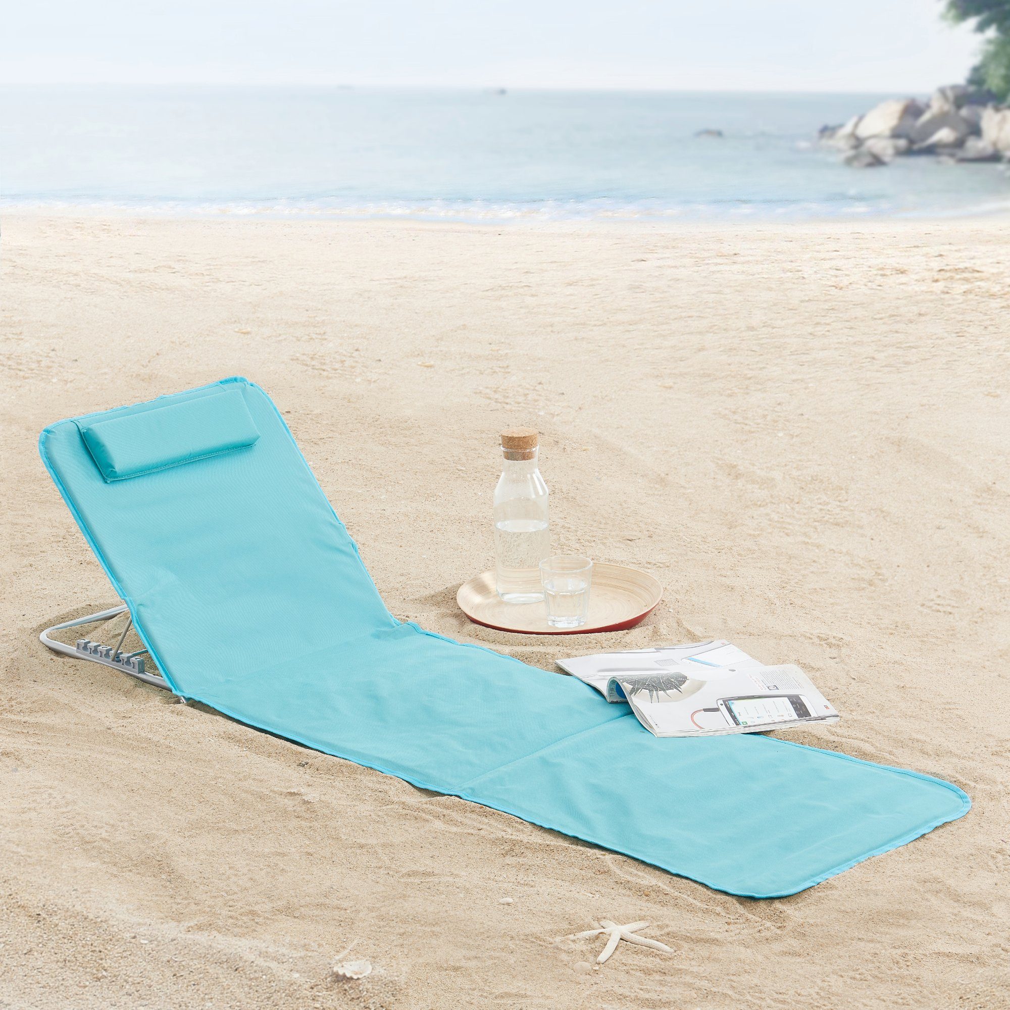 en.casa Gartenliege, Set, 2 St., »Cellorigo« Strandmatte mit verstellbarer Rückenlehne Türkis