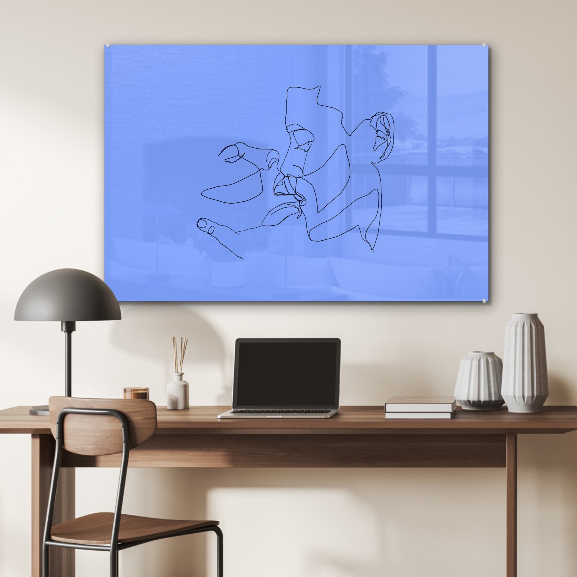 Blau, Schlafzimmer MuchoWow Linienkunst Paar & Acrylglasbilder - Acrylglasbild St), Wohnzimmer - (1