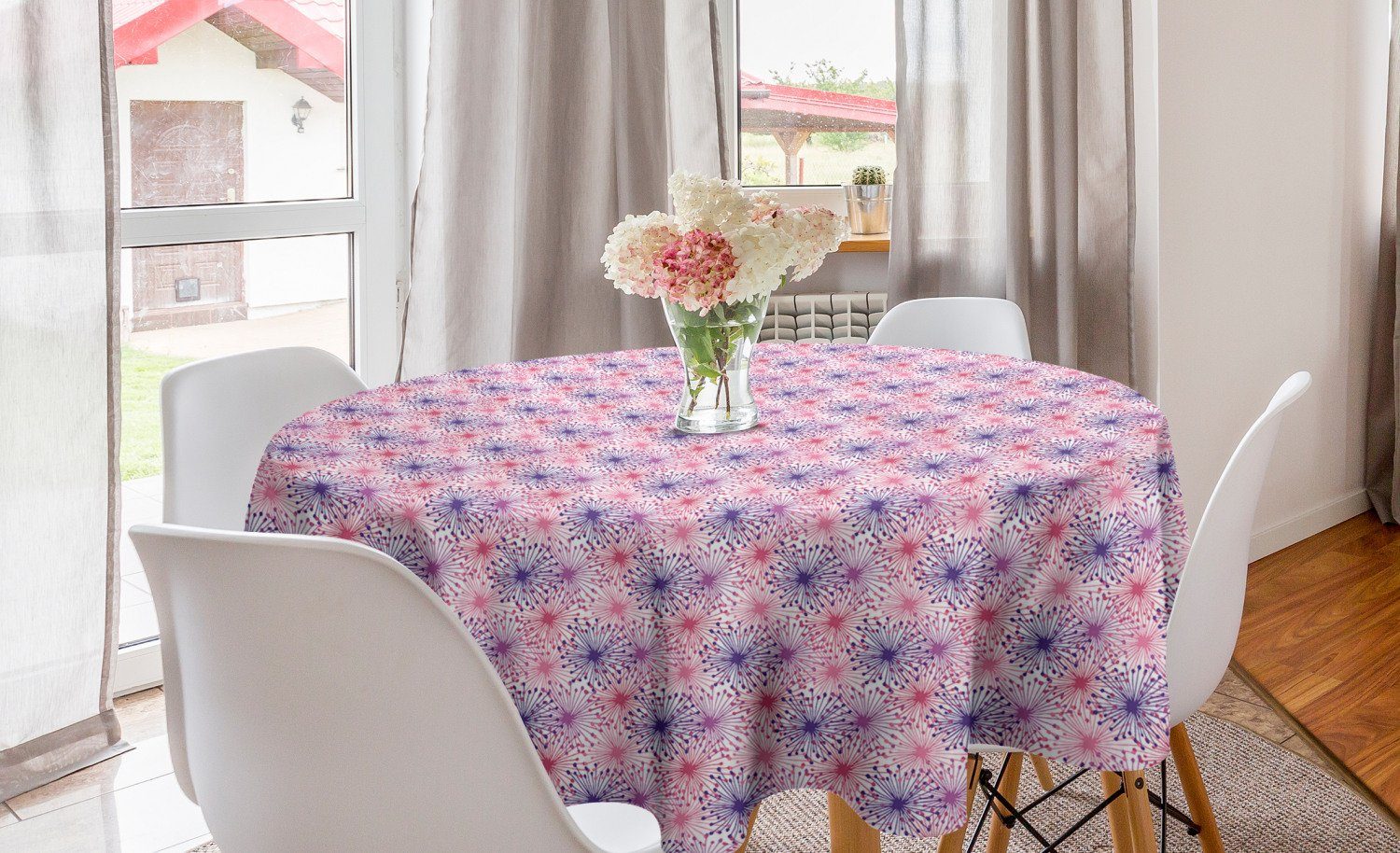Tischdecke Blumenfeuerwerks-Muster Abdeckung Dekoration, Abakuhaus Küche Esszimmer Bunt Kreis für Tischdecke