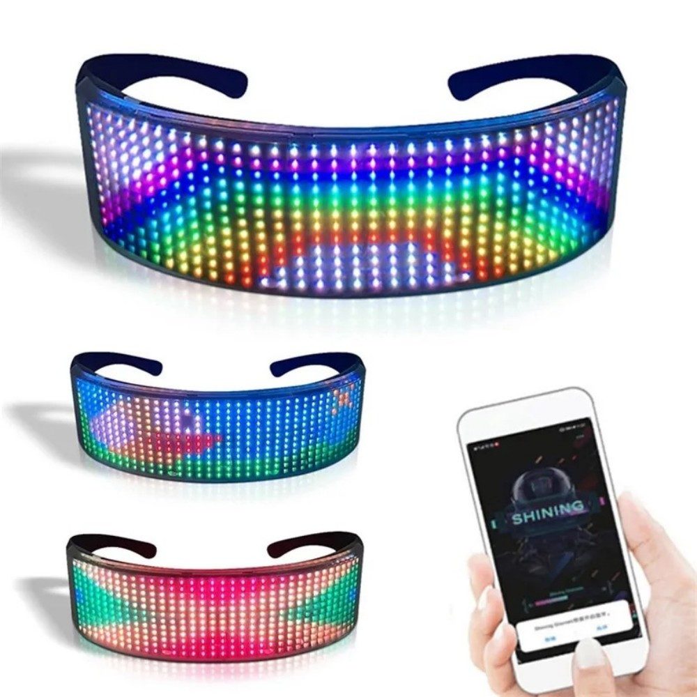 QUBEBU Brille Cyberpunk LED Brille - Party Leuchtbrille Leuchtende Neon Rave Brille, DIY programmierbar Wiederaufladbar LED Brille für Konzert, Bar, DJ.