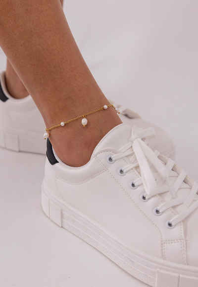 Purelei Fußkette mit Anhänger Pearl Drop, mit kleinen Perlen und tropfenförmigen Perlen-Anhängern