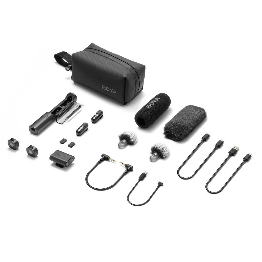 BOYA Mikrofon Funk Ansteckmikrofon (Spar-Set, 1-tlg), 4-in-1, KI-Rauschunterdrückung, Funk 100 m