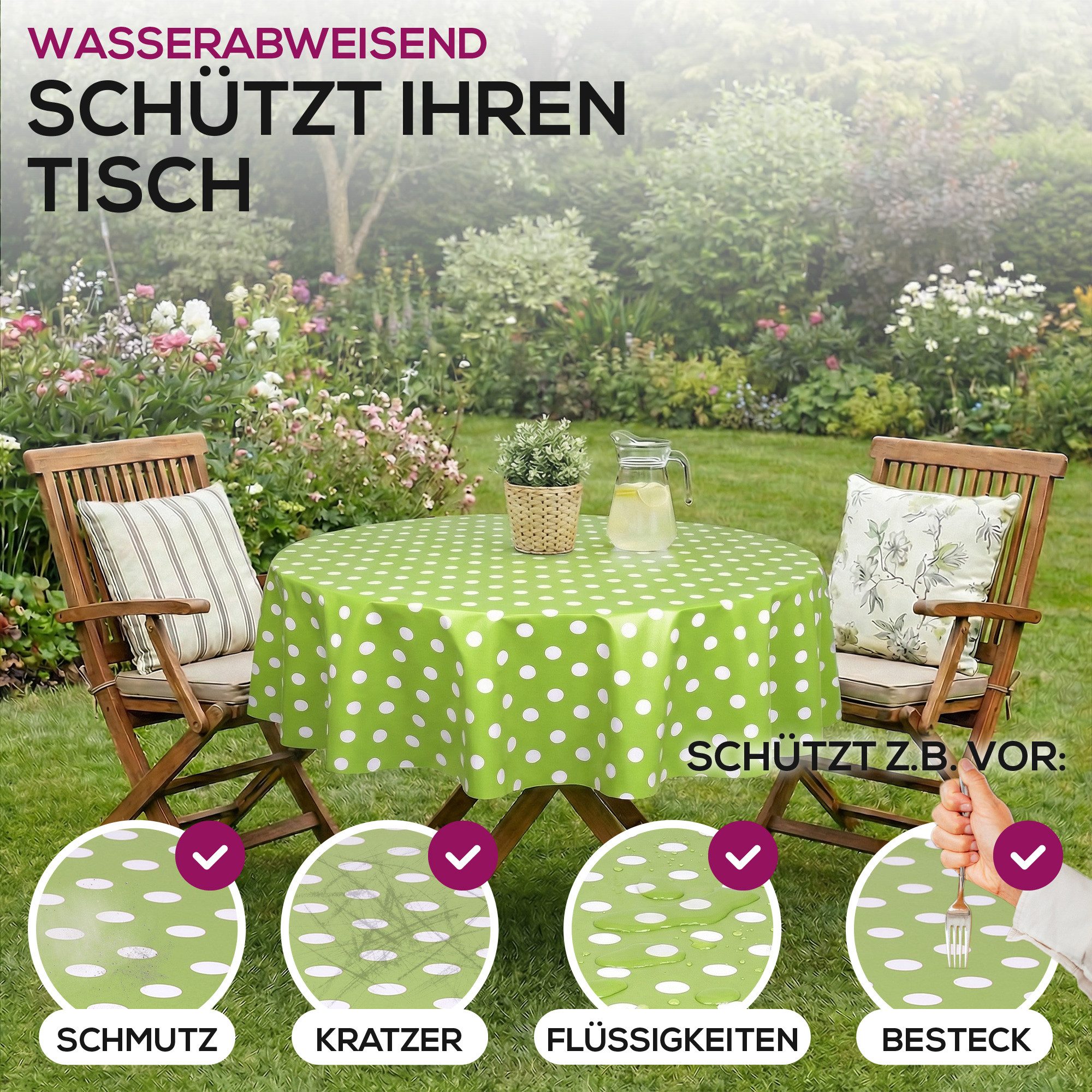 Beautex Tischdecke Punkte Wachstuchtischdecke OVAL RUND ECKIG, Wachstuch abwischbar (1-tlg) – Bild 3 von 5