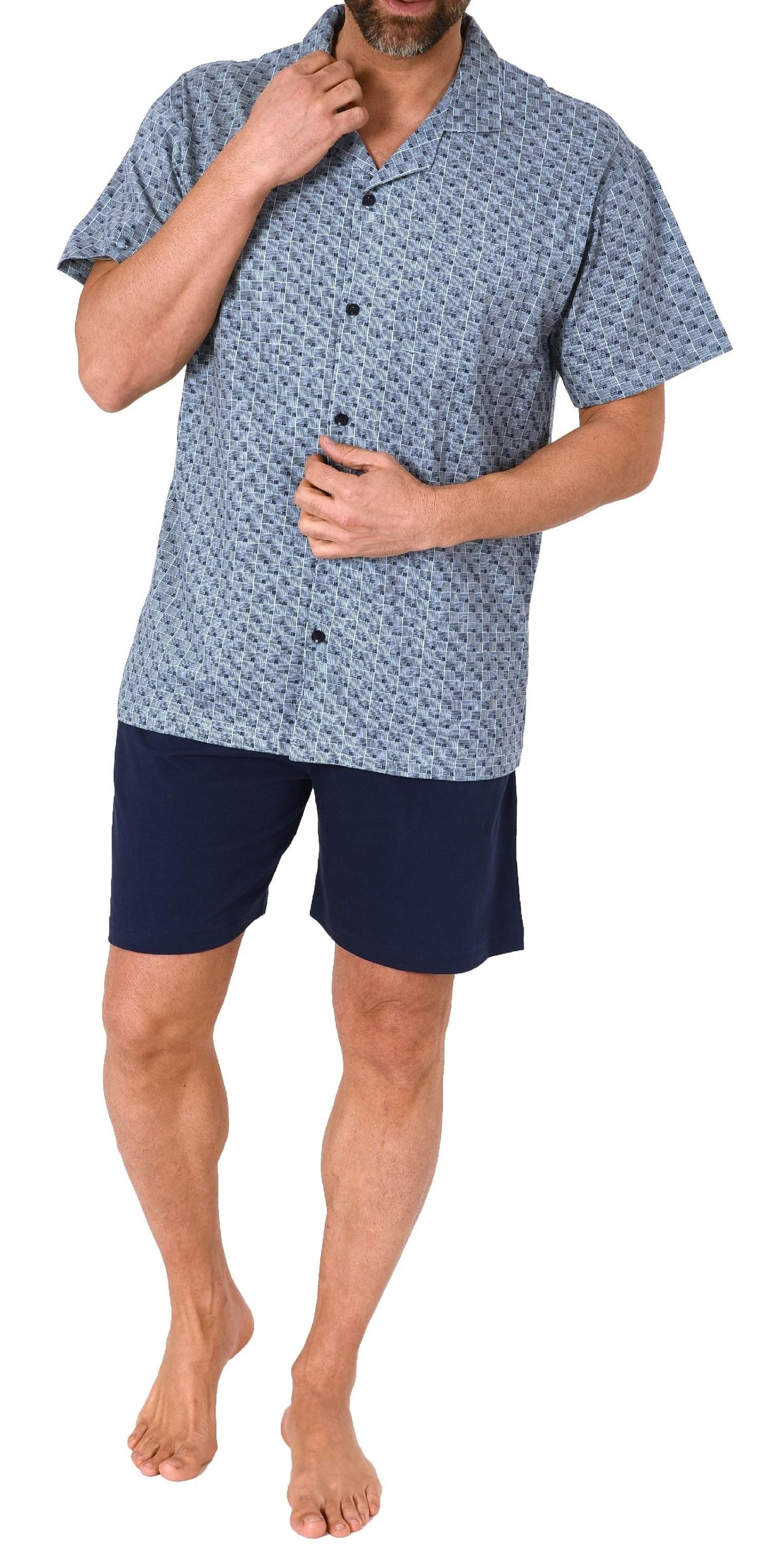Normann Pyjama Herren kurzarm Schlafanzug Shorty Pyjama zum durchknöpfen