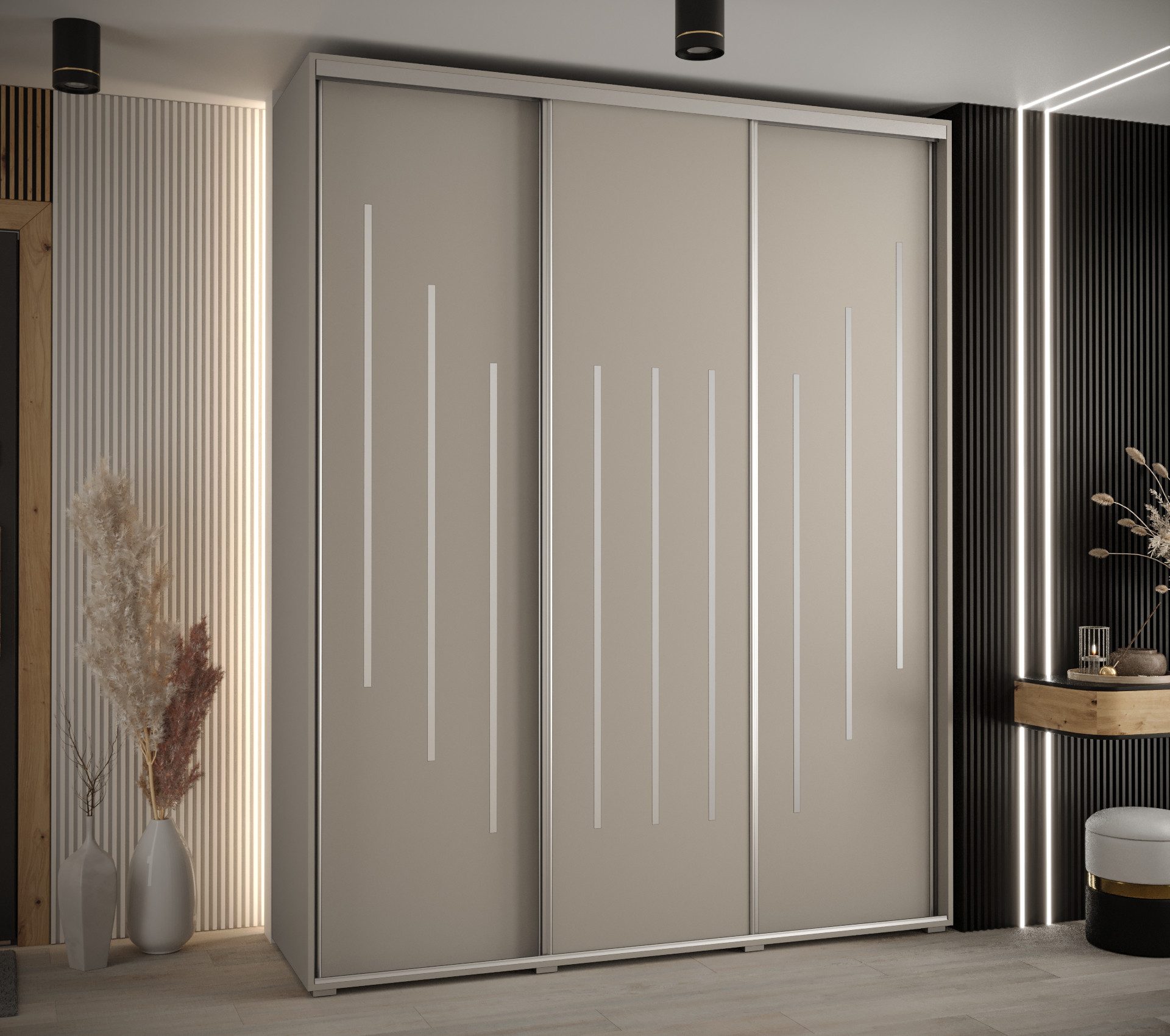 ABIKS MÖBEL Schwebetürenschrank Dakota 8 Schlafzimmerschrank mit Kleiderstange und Regalen