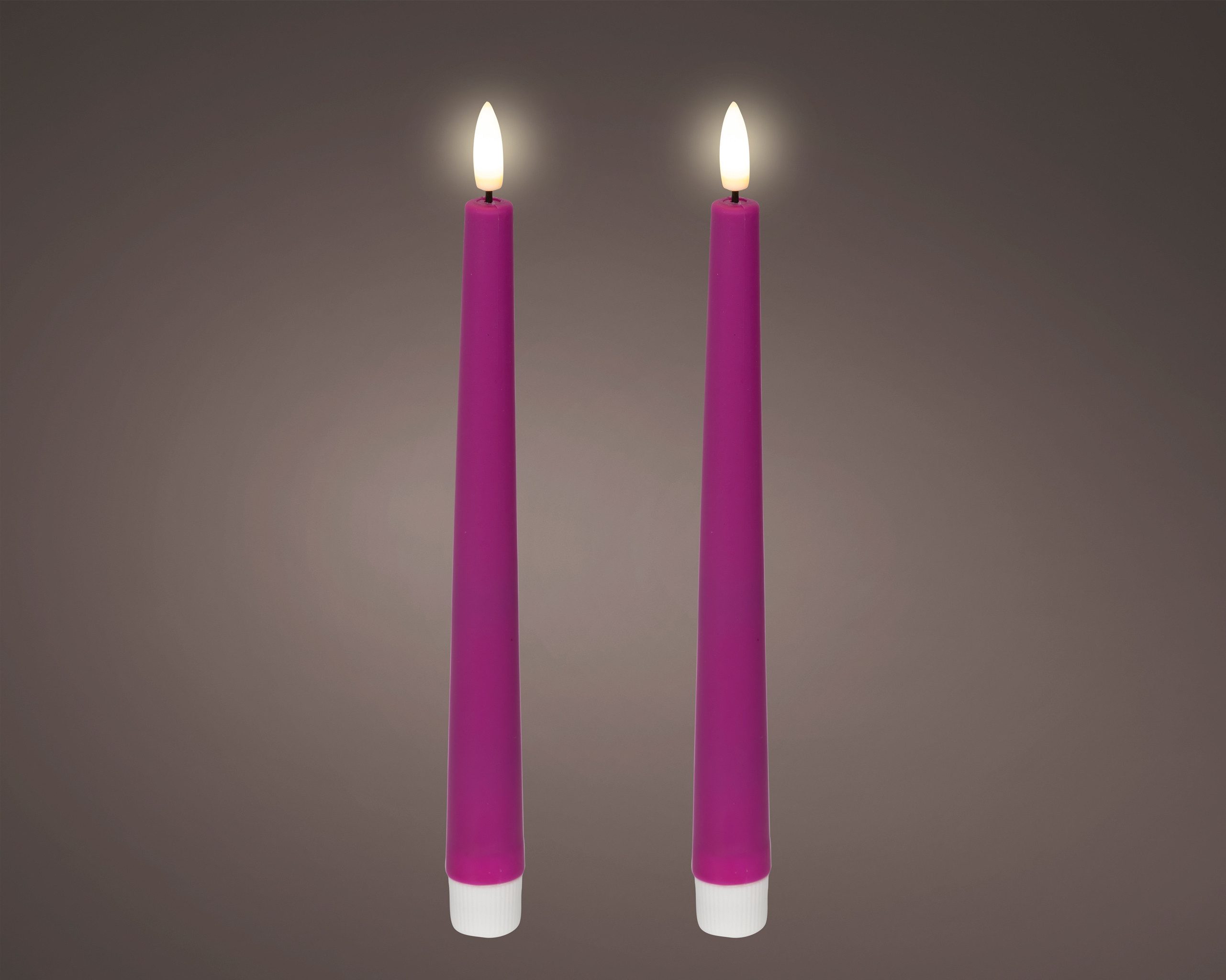 Lumineo LED-Kerze, LED Kerzen 25,5cm mit Timer Outdoor Kunststoff 2 Stk. Lila / Warmweiß