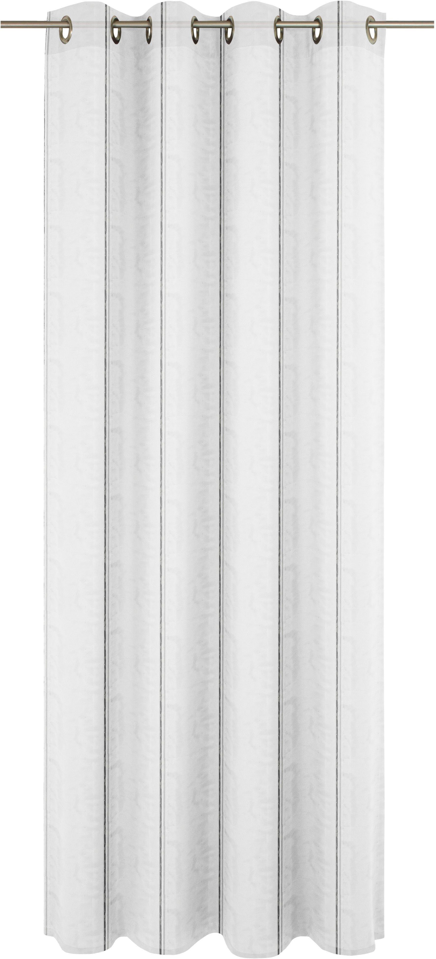 Gardine Chloé, Wirth, Ösen (1 St), halbtransparent, Fertigstore mit Ösen (4 cm) nach Maß grau, weiß