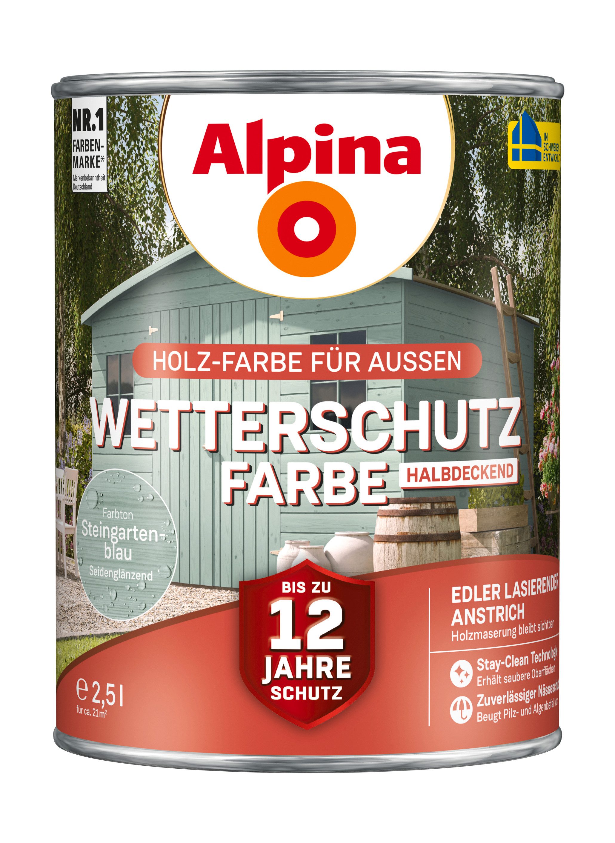Alpina Holzschutzlasur Alpina Wetterschutz-Farbe halbdeckend seidenmatt