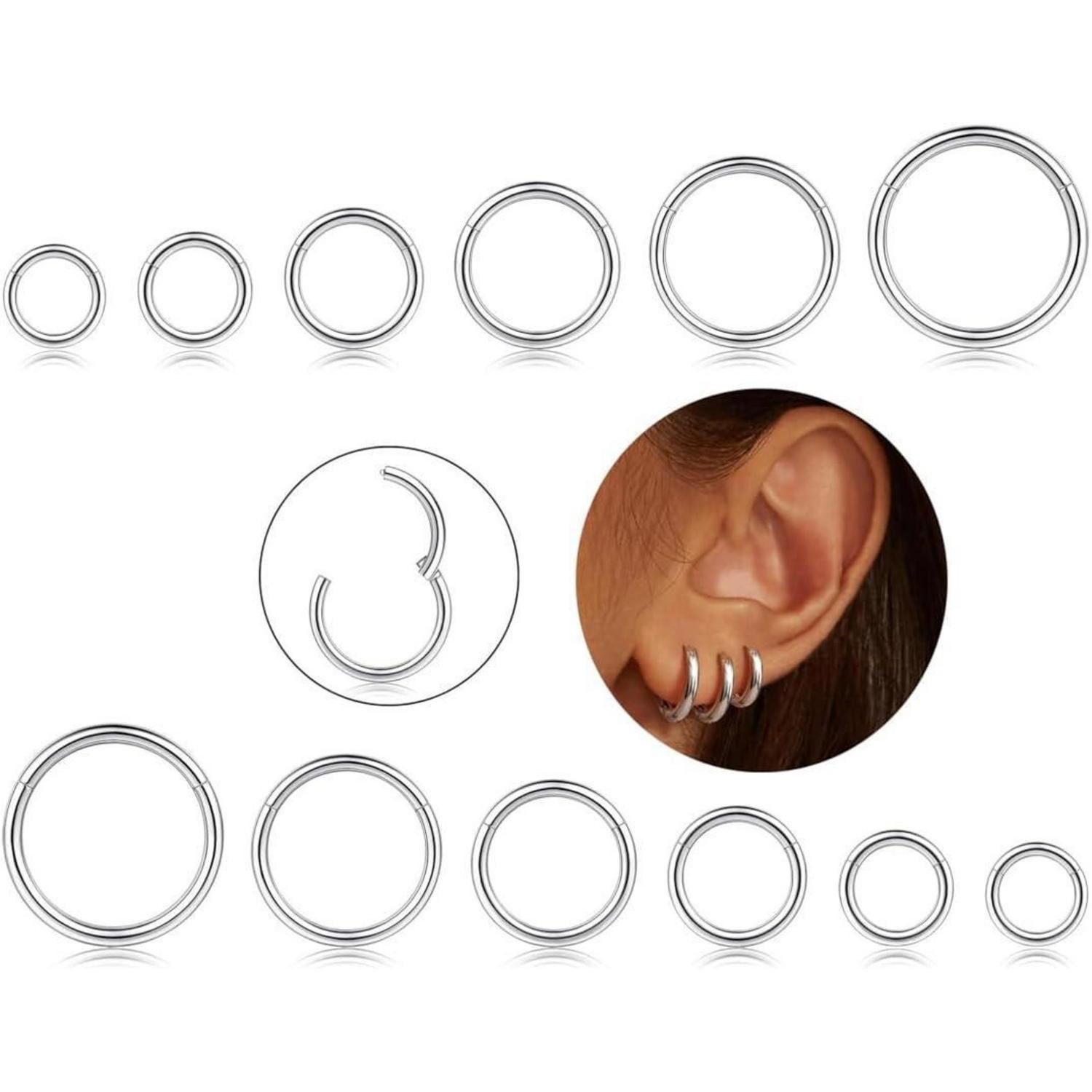 LuxusKollektion Piercing-Set 12Pcs 16G Edelstahl Piercing Nasen Ringe Hoop Lippe Septum Ohr