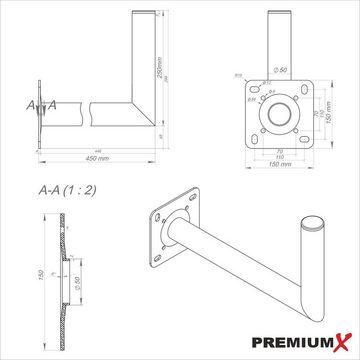 PremiumX 45cm Balkon-Ausleger ALU Geländer Balkon-Halterung mit Schellen SAT-Halterung