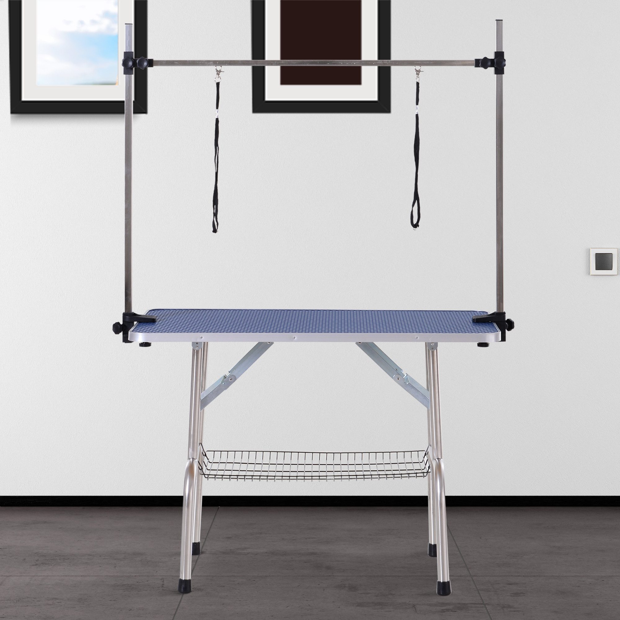 PawHut Hundeschermaschine Hunde Höhenverstellbar Tier Klappbar Hundefriseur Tisch, Pflegetisch, für Innenbereich, Blau