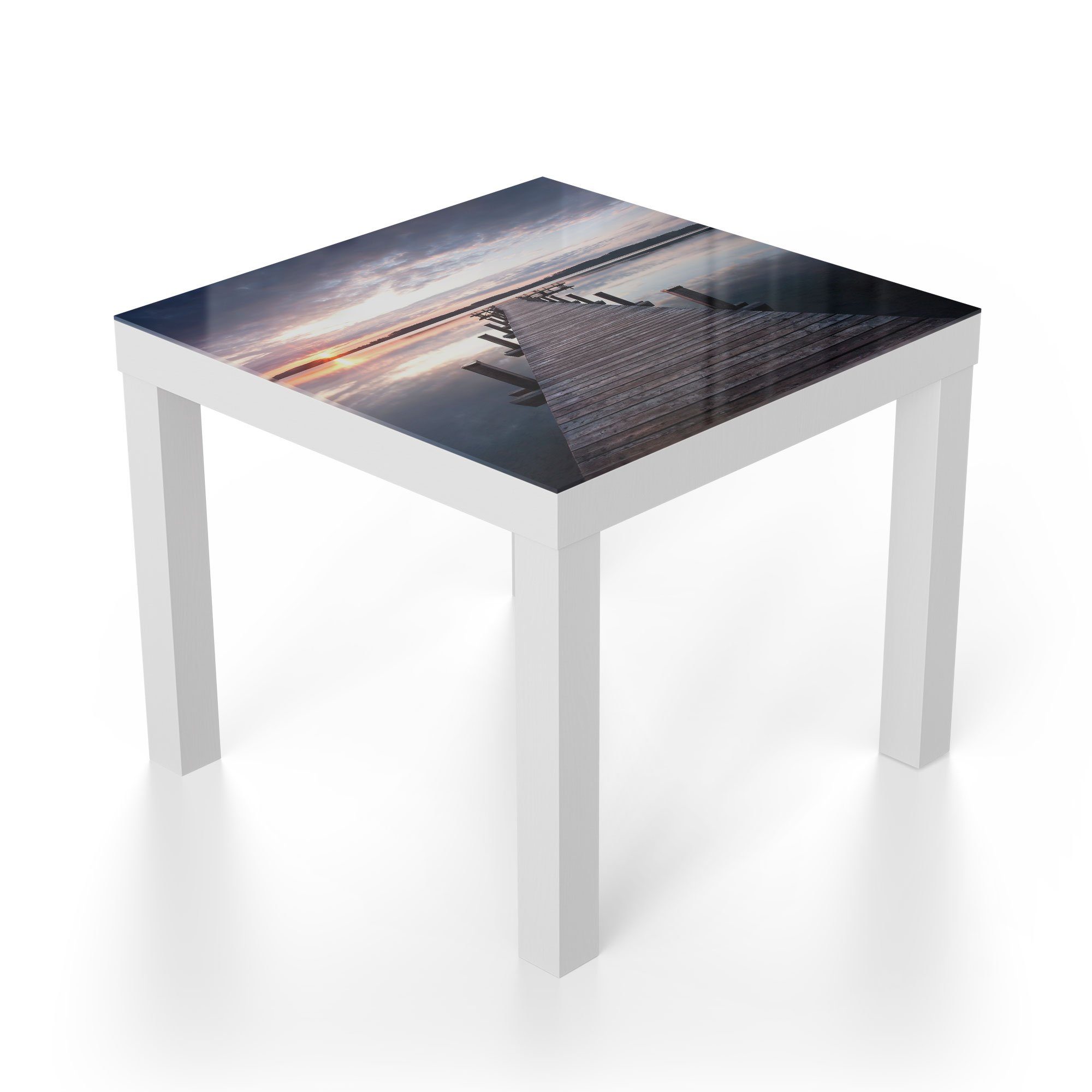 Sonnenuntergang', DEQORI Beistelltisch Glastisch bei Couchtisch 'Steg modern Glas Weiß