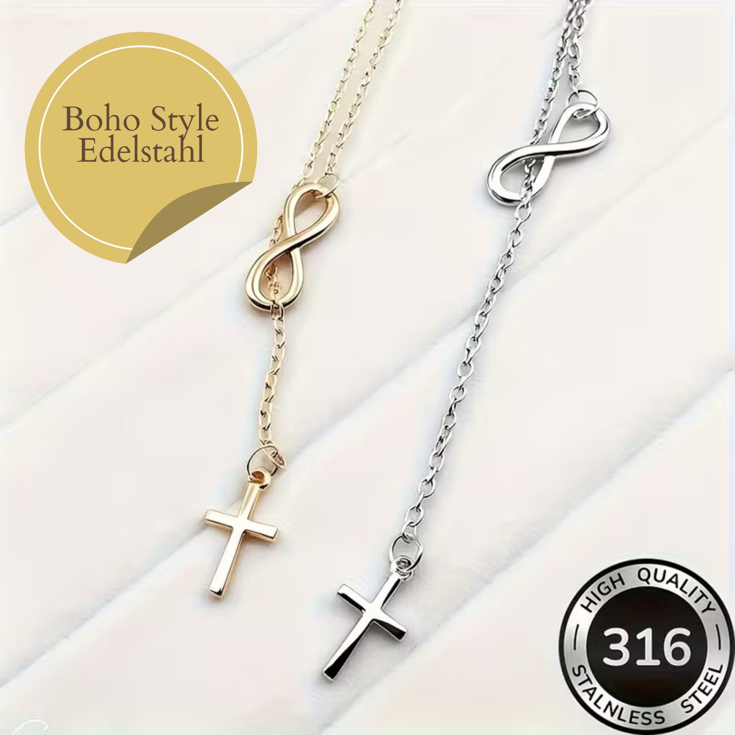 XCOAST Statementkette Infinity Damen – Unendlichkeitsschleife & Kreuz (statementkette damen silber infinity, Geschenkidee), Silber, elegant minimalistisch