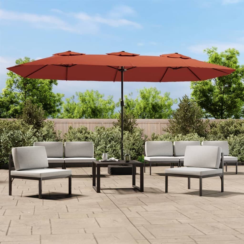 vidaXL Sonnenschirm Doppel-Sonnenschirm mit LED-Leuchten Terrakottarot 449x265 cm