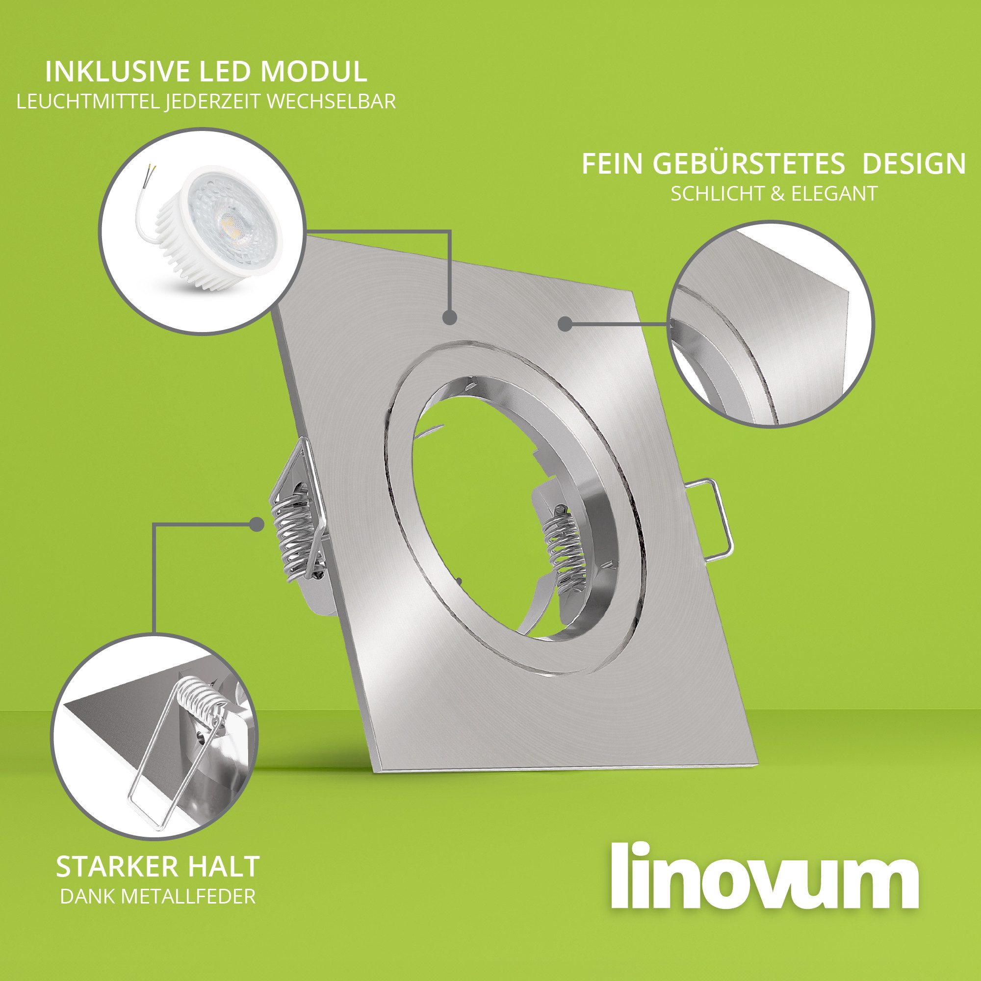 linovum LED Einbaustrahler 10 x Extra-Flache LED Einbaustrahler warmweiss LED-Module 4W 230V, Warmweiß