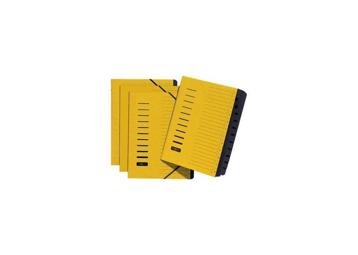 PAGNA Organisationsmappe Ordnungsmappe DIN A4 280g/m² Pressspankarton Farbe: gelb Farbe des Fächerblocks: schwarz 12 Fächer