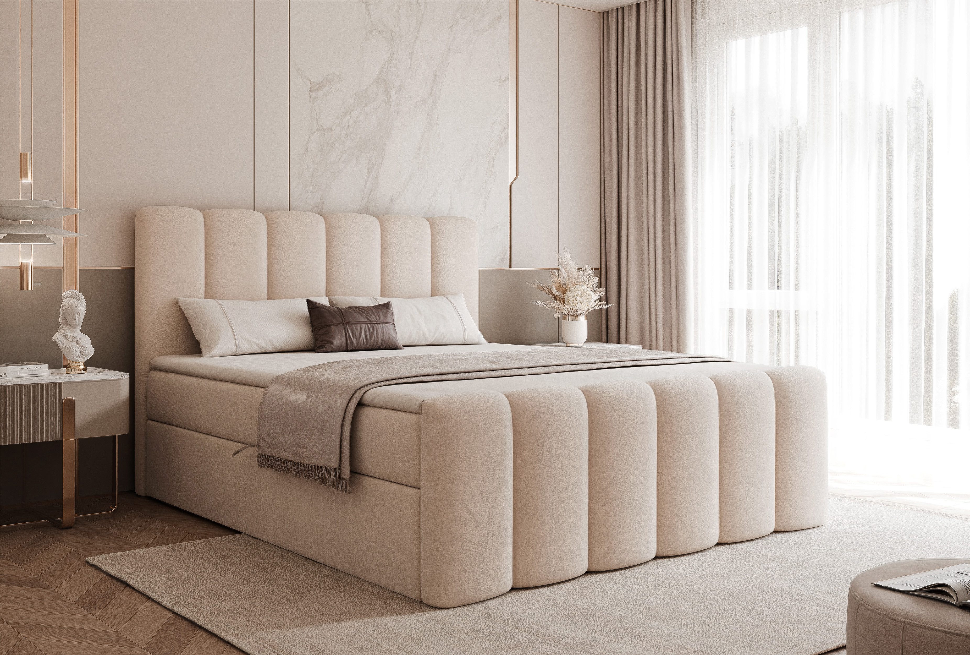 Goldstoff Boxspringbett Elegantes Bett mit Stauraum & hohem Schlafkomfort, günstig online kaufen