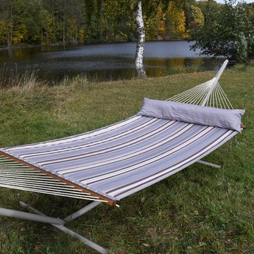 HOPLO Stabhängematte Stabhängematte beige mit Kissen - gefüttert Olefin, Wetterfestes Material