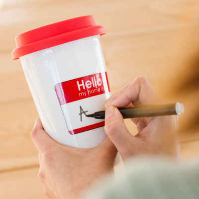 Thumbs Up Coffee-to-go-Becher »Keramikbecher mit Silikondeckel "Hello - My Name Is"«, Keramik, beschreibbar
