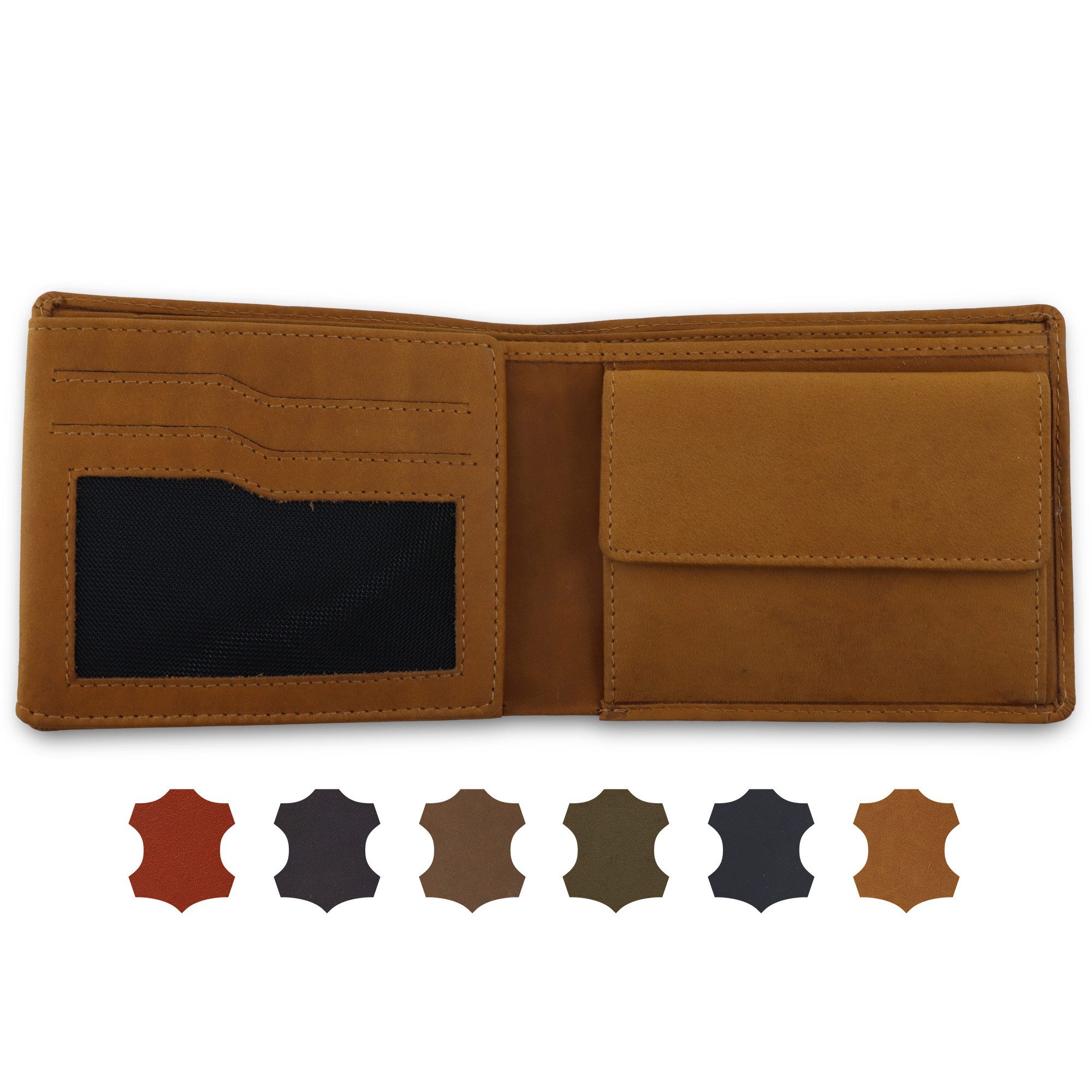 AKAROA Geldbörse Trifold Geldbörse Herren aus echtem Rindsleder, Echtes Rindsleder mit RFID Schutz