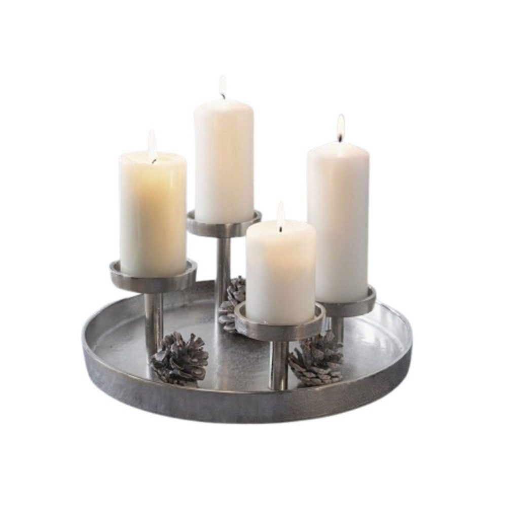 Home-trends24.de Kerzenhalter Kerzenhalter Silber Tablett Adventskranz Kerz günstig online kaufen