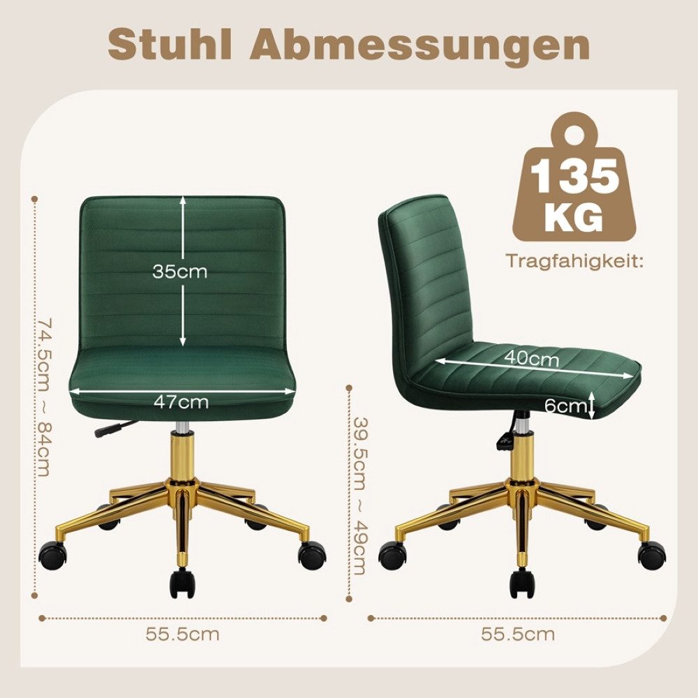 Hellove Stuhl Schminktischstuhl mit Rädern, Samt günstig online kaufen