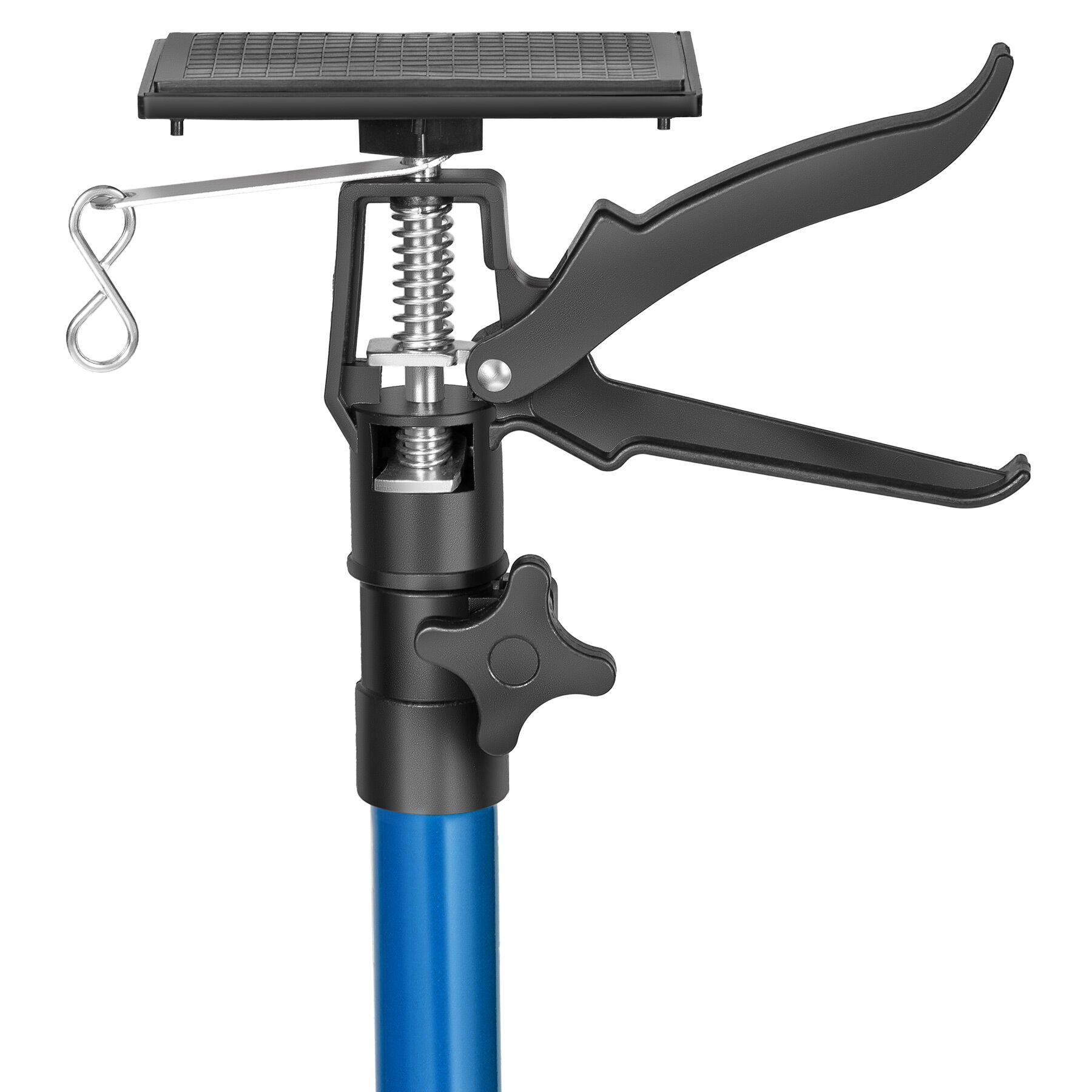 tectake Montageklemme 2er-Set Teleskopstütze, rutschfeste Auflageplatten mit Kugelgelenk, B: 8,00 cm, L: 20,00 cm, (Deckenstütze, in blau), Mit Schnellspannsystem, 115 – 290 cm, Belastbarkeit 30 kg je Stütze