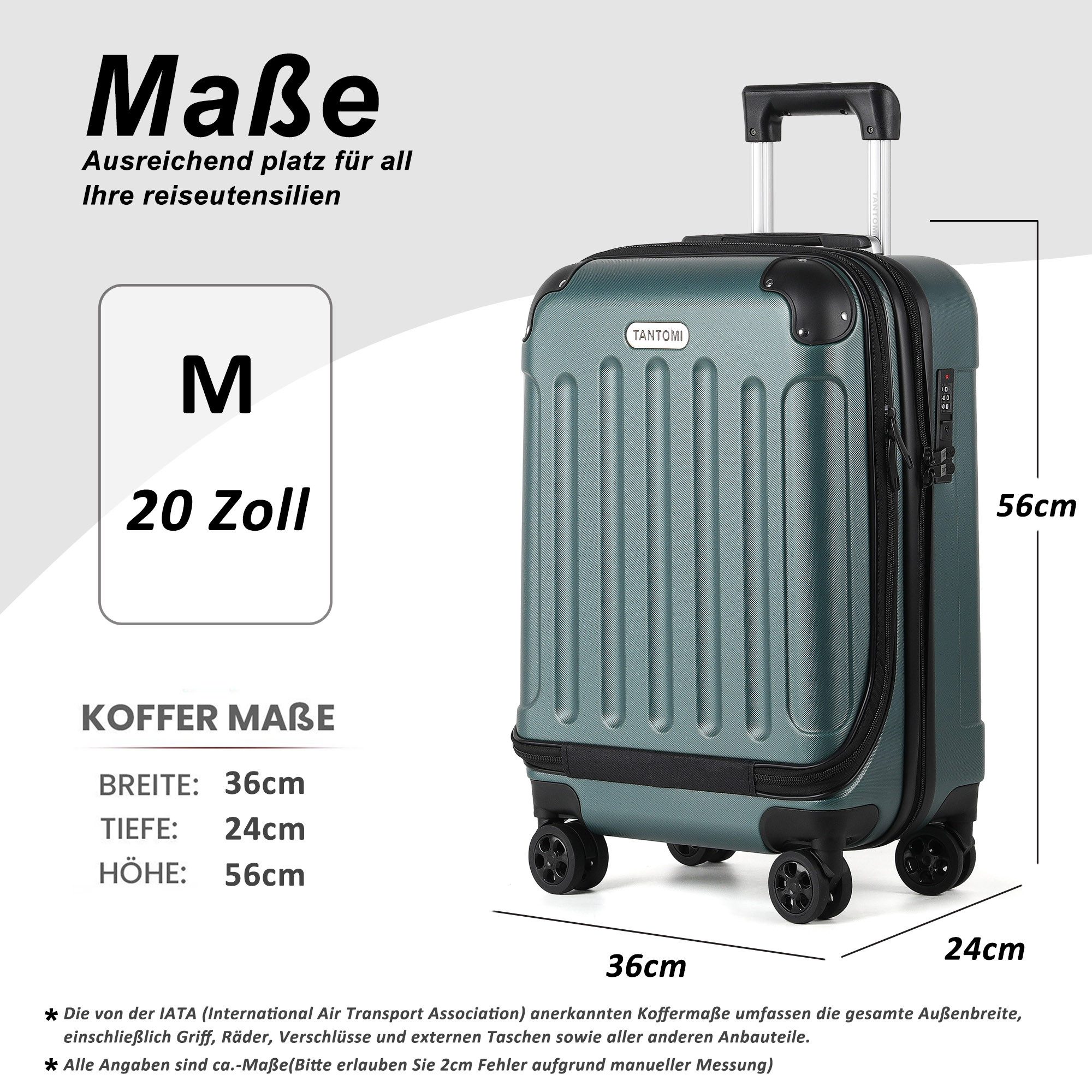 TAN.TOMI Hartschalen-Trolley Laptopfach vorne Koffer Handgepäck Hartschalenkoffer Rollkoffer, ABS-Schale 360-Grad-Lautlosrollen für Geschäftsreisen