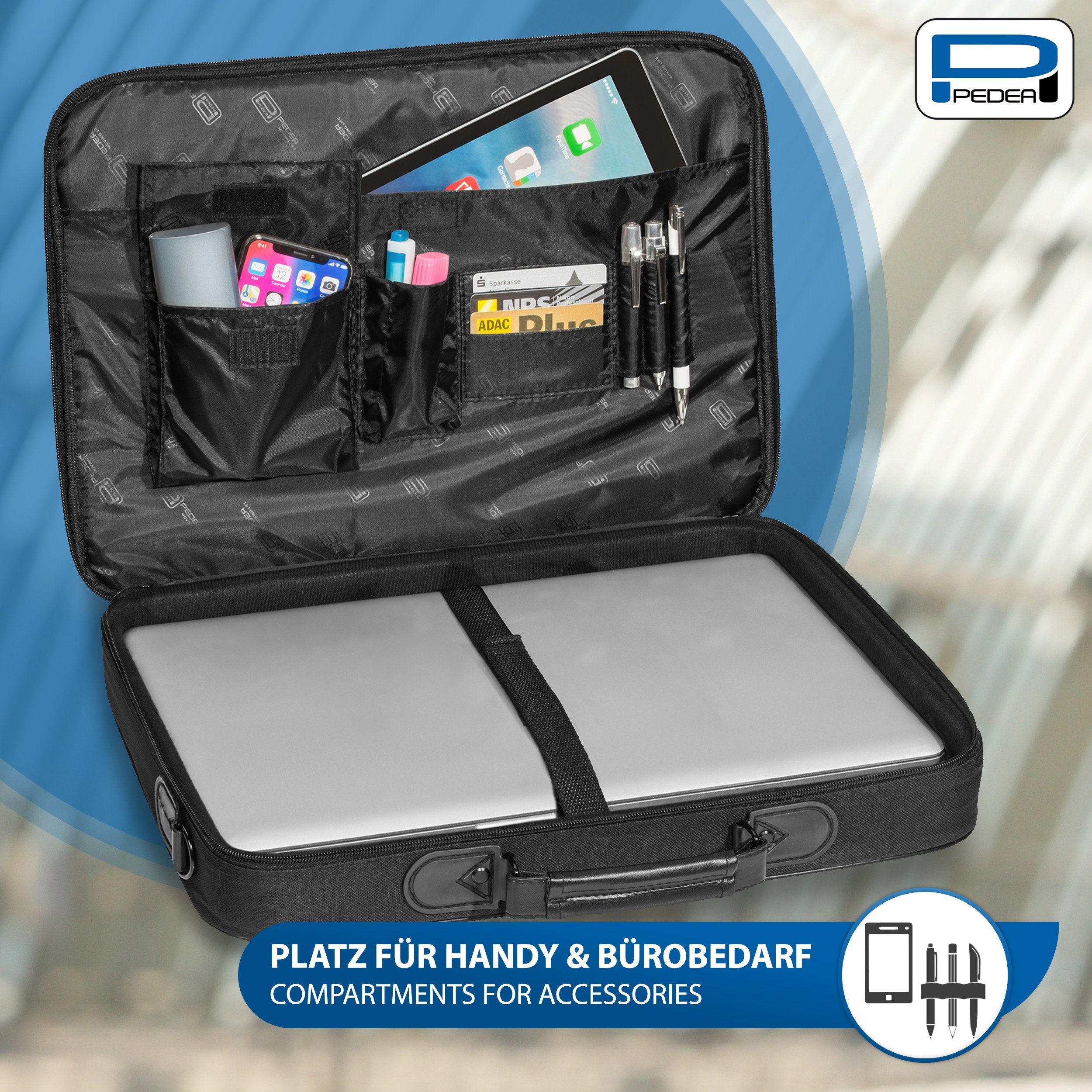 PEDEA Laptoptasche Notebooktasche 13,3 / 15,6 / 17,3 / 18,4 / 20,1 mit Maus (17,3 Zoll (43,9 cm), mit Funkmaus), mit stabilem Schutzrahmen, wasserabweisend, verstellbarer Schultergurt