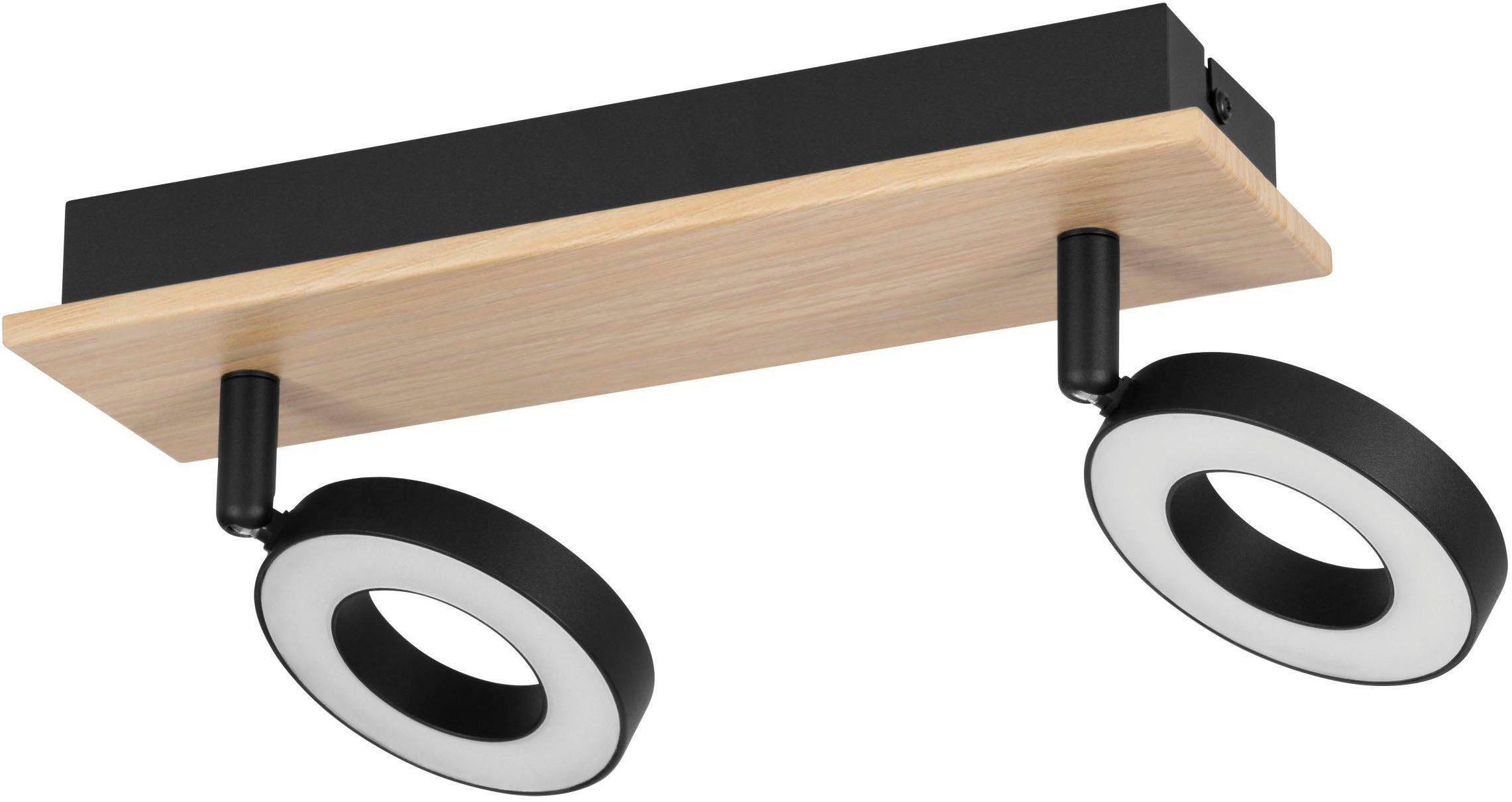 EGLO Deckenleuchte Rielves Deckenlampe, Holz und Metall, Spotbalken schwenkbar, Lampe, LED fest integriert, Warmweiß, Spot - L28 x B7 x H17,5 cm - braun, schwarz - 2X4,2W inkl.