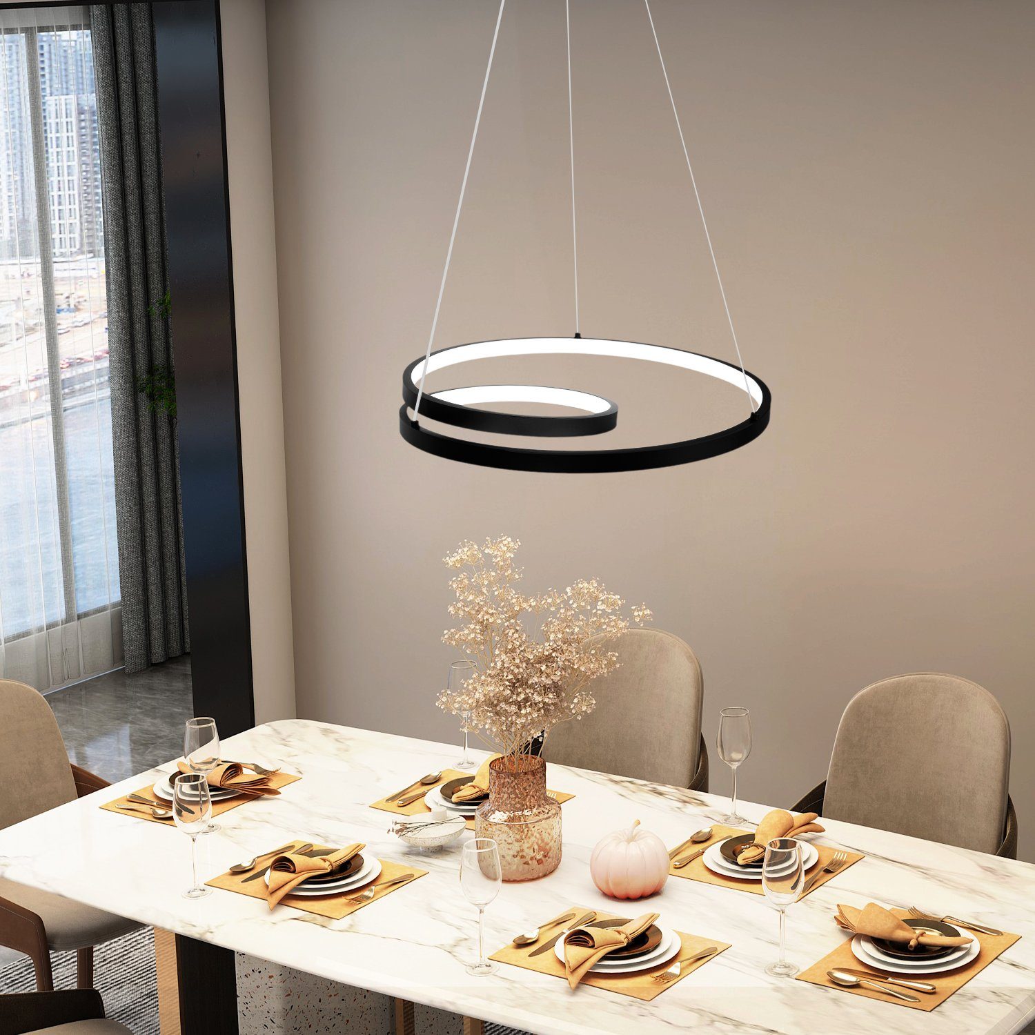 Nettlife Hängeleuchten Schwarz Dimmbar Kaltweiß, LED für Schlafzimmer Neutralweiß, mit Küche, fest LED Hängelampe Wohnzimmer Speicherfunktion, Fernbedienung 34W 150cm, Warmweiß, integriert