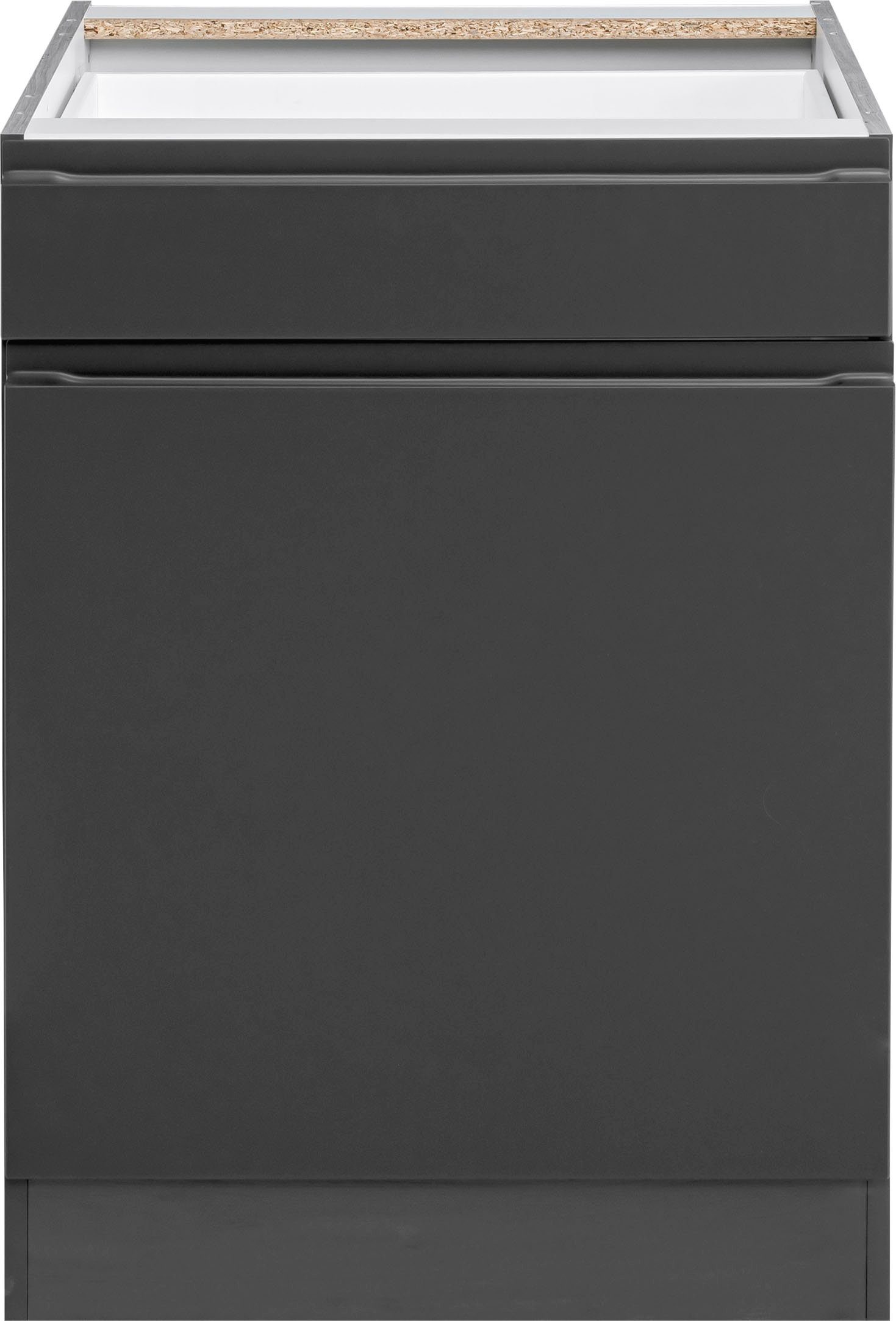 KOCHSTATION Unterschrank KS-Bruneck >>Bruneck<< 60 cm breit, für viel Stauraum, hochwertige MDF-Fronten