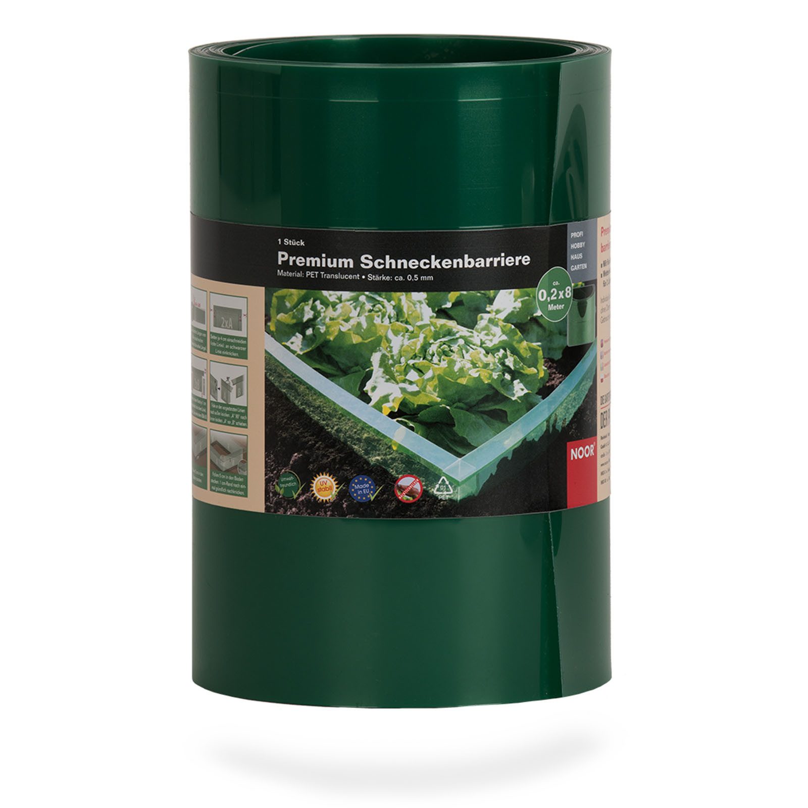 NOOR Schneckenzaun Premium Schneckenbarriere 20 cm x 8 m mit Doppelfalz, 800x2x20 cm, wetterfest und UV-stabil - Schnecken-Abwehr ohne Chemie