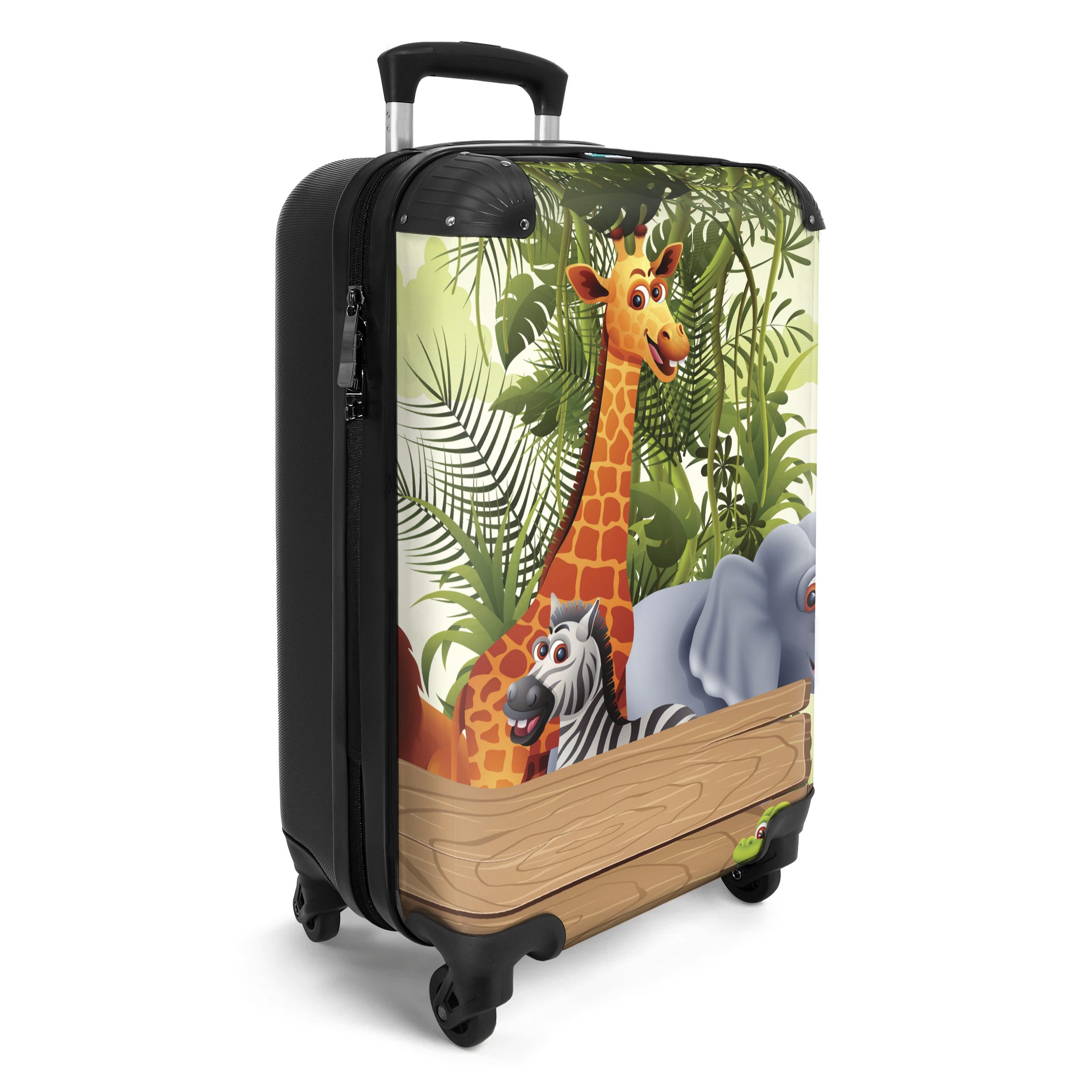 NoBoringSuitcases.com© Kinderkoffer Dschungeltiere - Natur - Kinder - Giraffe 55x35x20cm, 4 Rollen, Kinder Koffer Klein, Trolley Handgepäck, Reisekoffer
