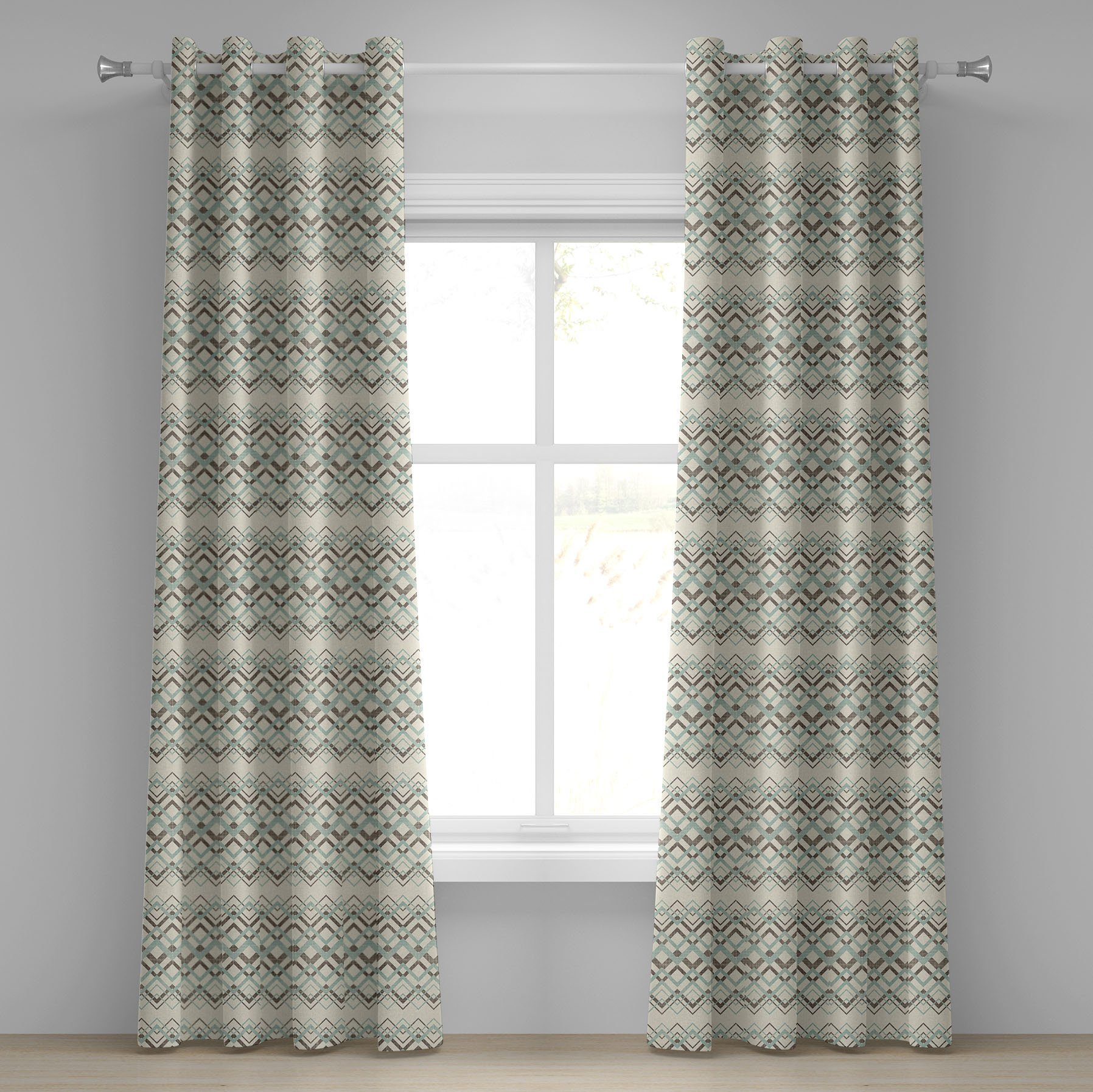 Gardine Dekorative 2-Panel-Fenstervorhänge für Schlafzimmer Wohnzimmer, Abakuhaus, Winkel Vintage Zickzacklinien