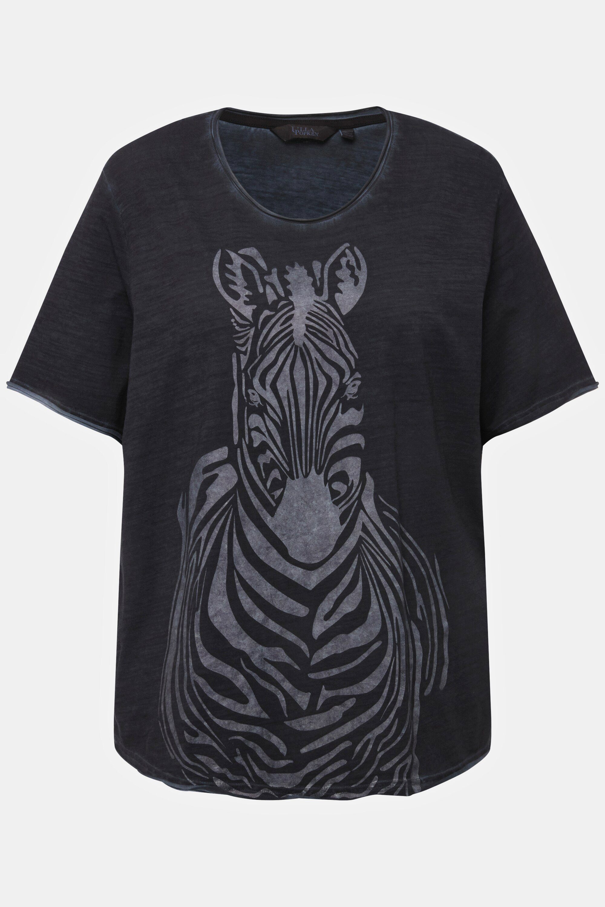Popken Ulla Halbarm Rundhals offenkantig T-Shirt Zebra Rundhalsshirt