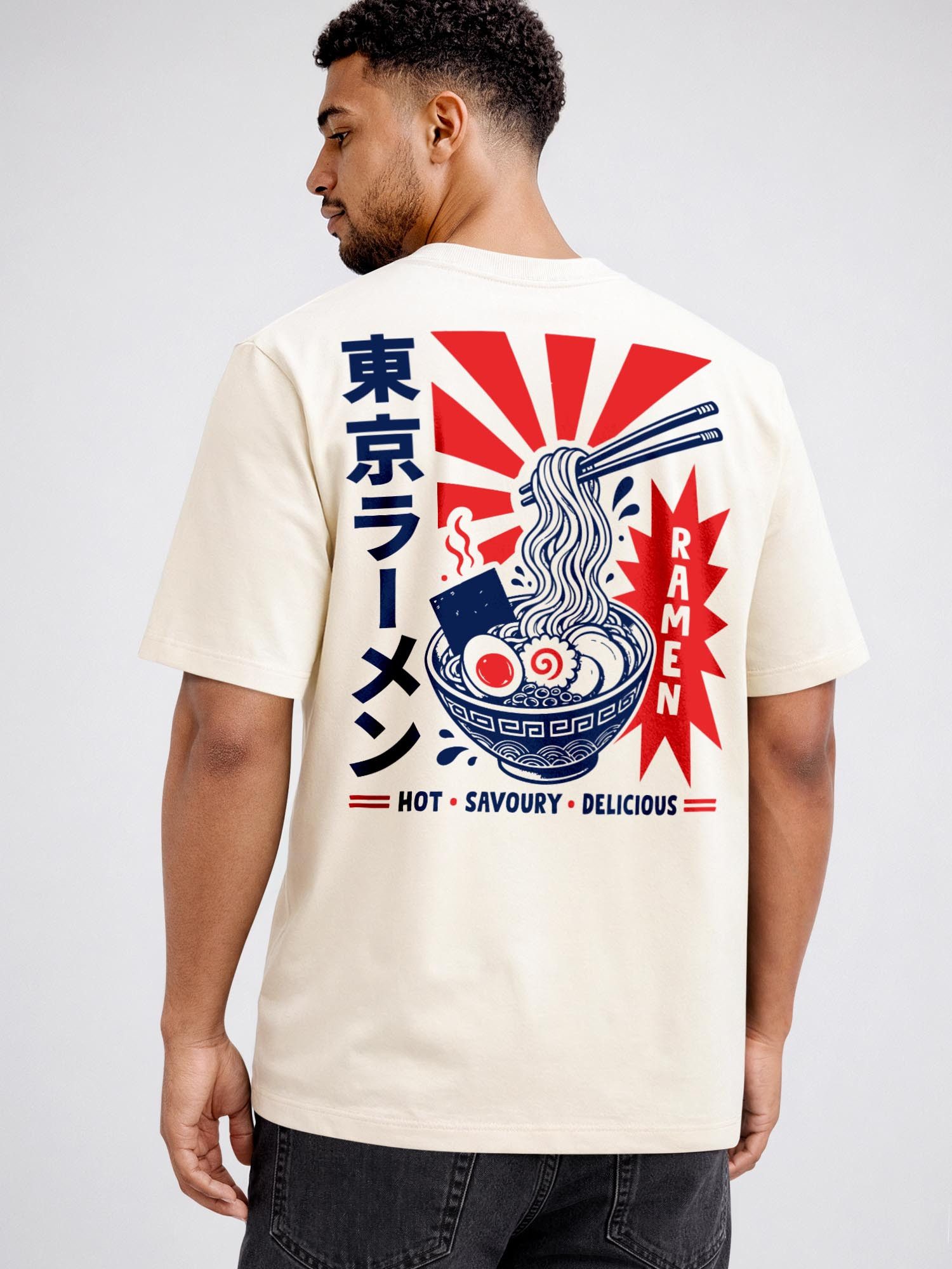 Neverless Oversize-Shirt Herren T-Shirt - Design Asia Ramen - Relaxed Fit Printshirt Sommer mit Print – Bild 2 von 5