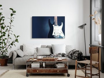 Sinus Art Leinwandbild 120x80cm Wandbild auf Leinwand E–Gitarre Gitarre Fotokunst Blau Dunkel, (1 St)