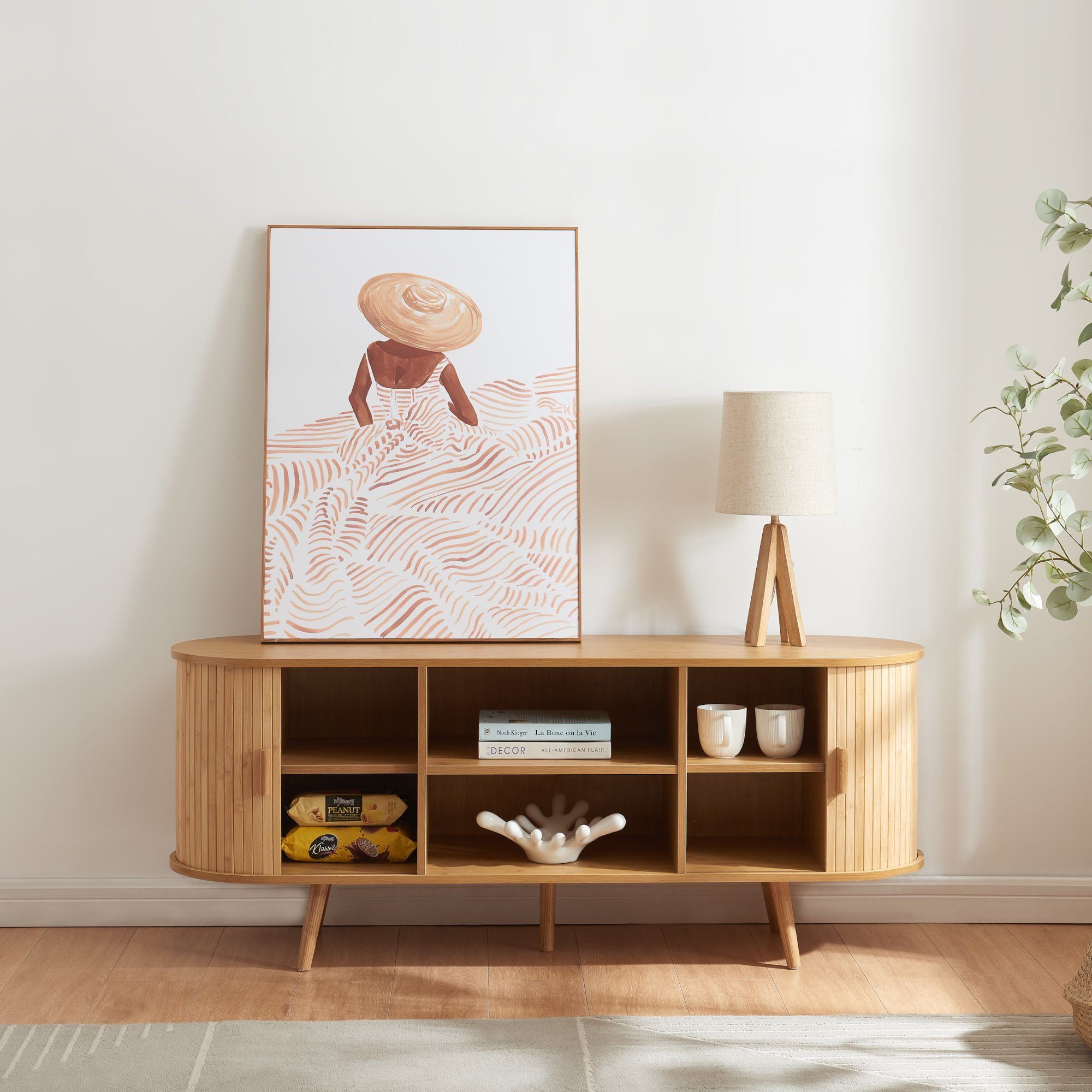 en.casa Sideboard, »Nordkapp« mit 2 Türen 140 x 40 x 56 cm Holz Bambus