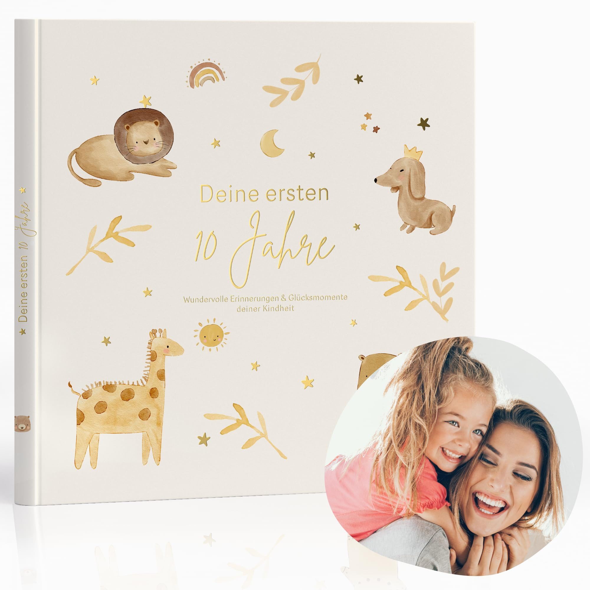 MeinBaby123® Tagebuch Deine ersten 10 Jahre Erinnerungsbuch Kindheit, Erinnerungsalbum, vergoldet, Geschenke zur Kinder Album Erinnerungsbuch