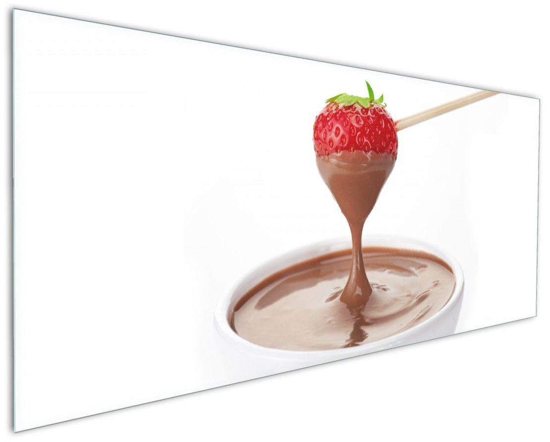 Wallario Küchenrückwand Schoko-fondue mit Erdbeer am Stiel, (1-tlg)