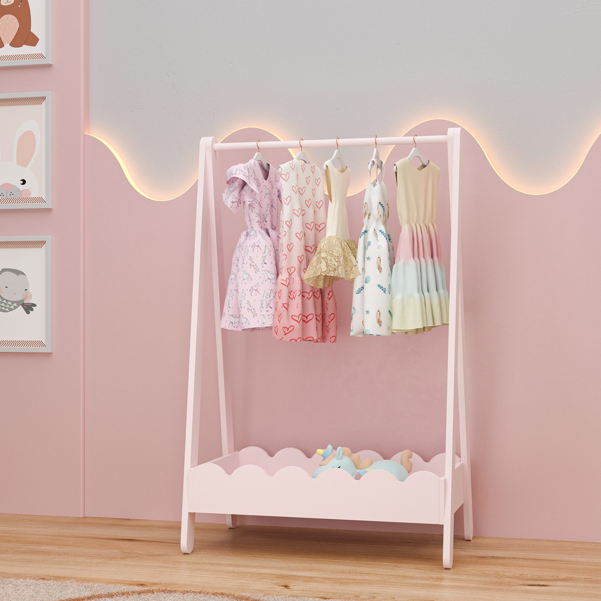 en.casa Kleiderständer, für Kinder »Vestnes« mit Kleiderstange 99x66x38 cm Cotton Candy