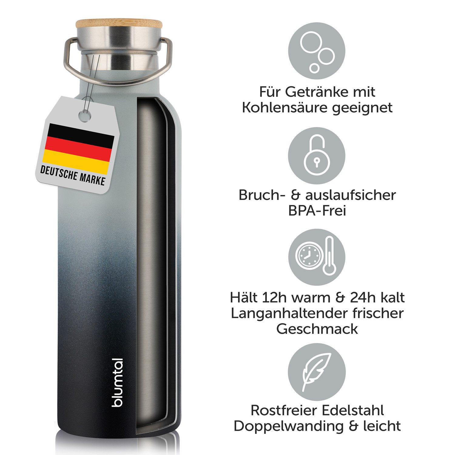 Blumtal Thermoflasche Thermosflasche 1L - doppelwandige Flasche Edelstahl 1L - BPA frei – Bild 3 von 5