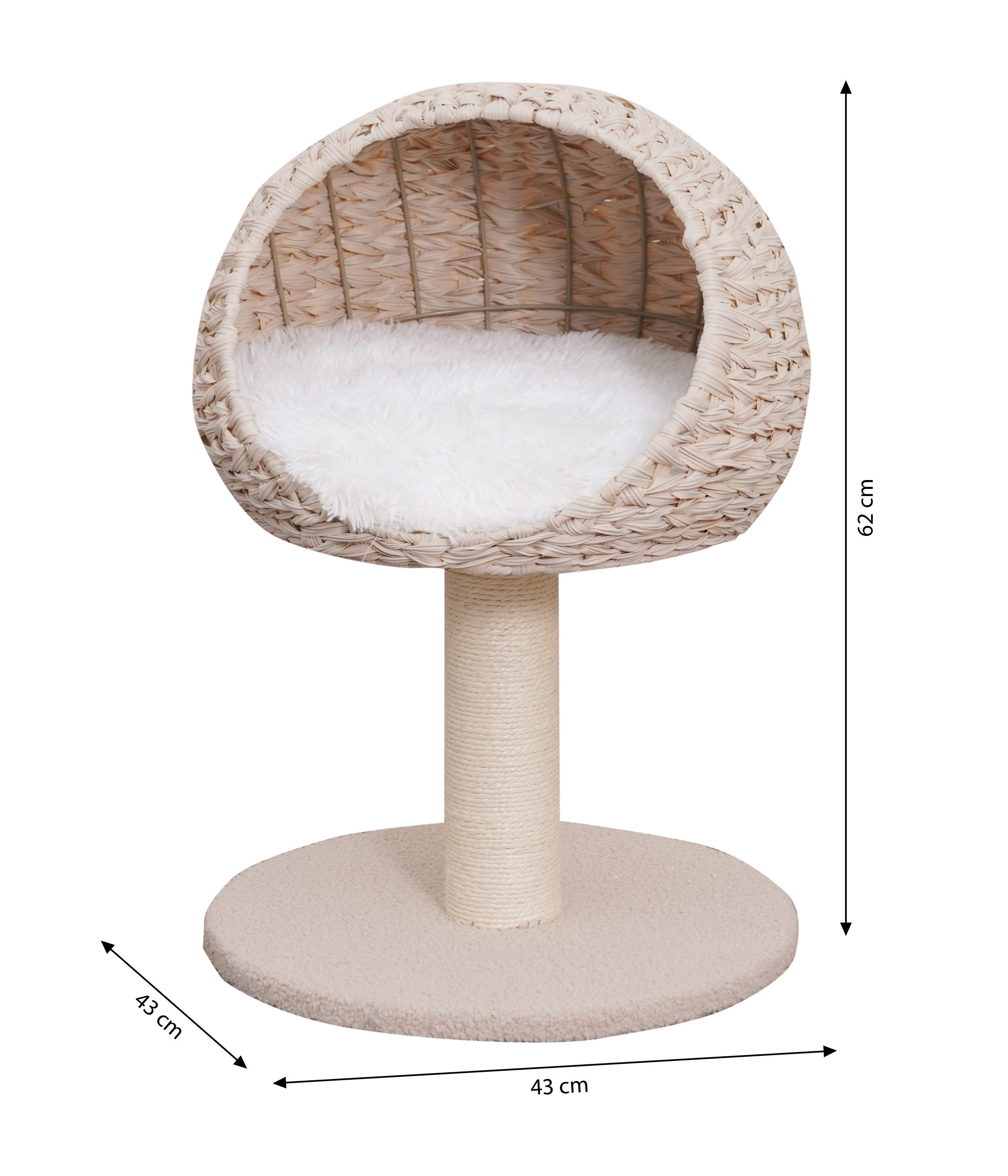 Dehner Kratzbaum Boris für Katzen, ca. 43 x 62 x 43 cm, beige / weiß, Plüsch / Spanplatte / Sisal / Rattan, robust