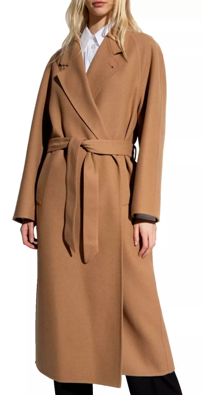 Langmantel Kaschmir Parka Jacke mit Bindegürtel