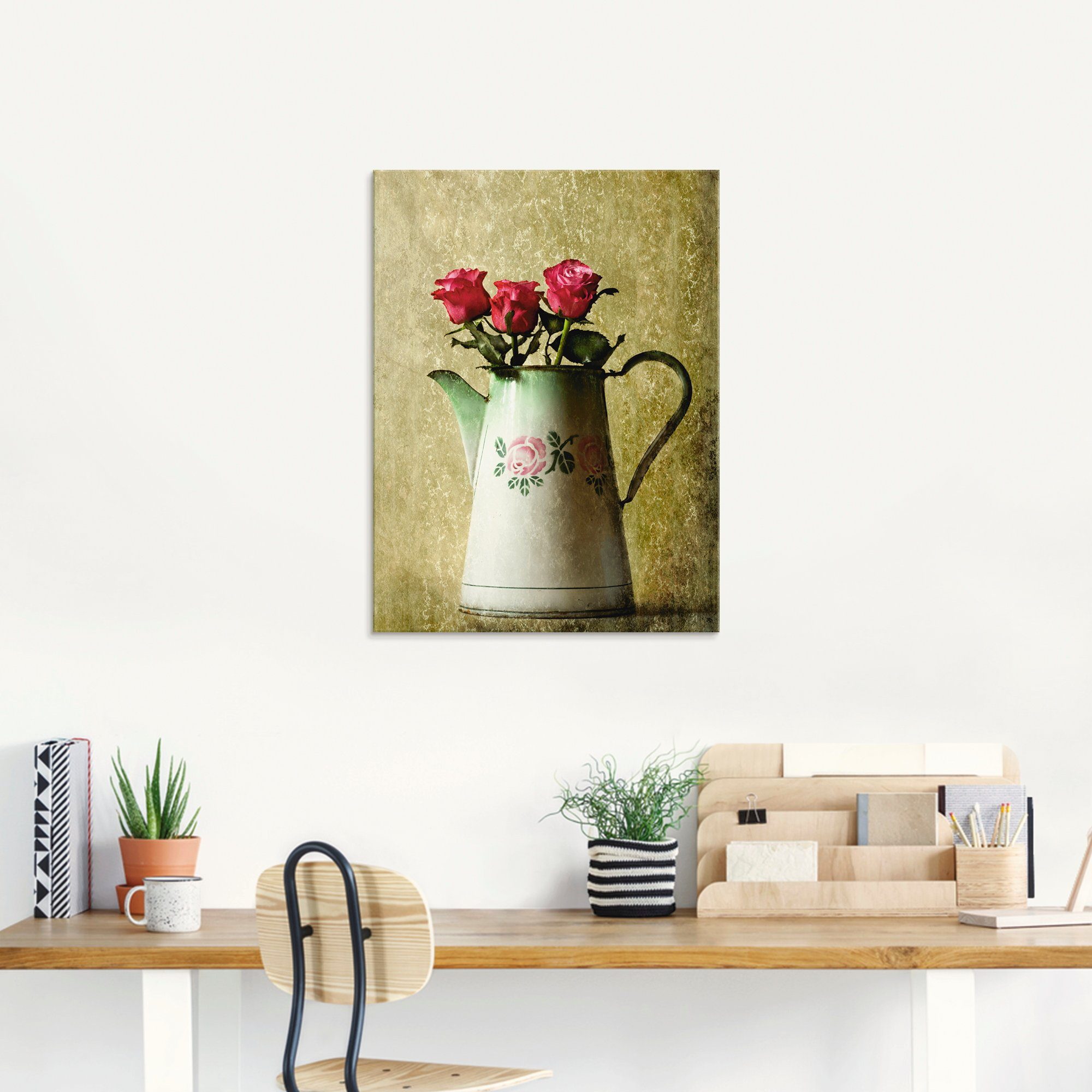 Artland Glasbild »Drei Rosen in einer alten Kanne«, Arrangements (1 Stück)-HomeTrends